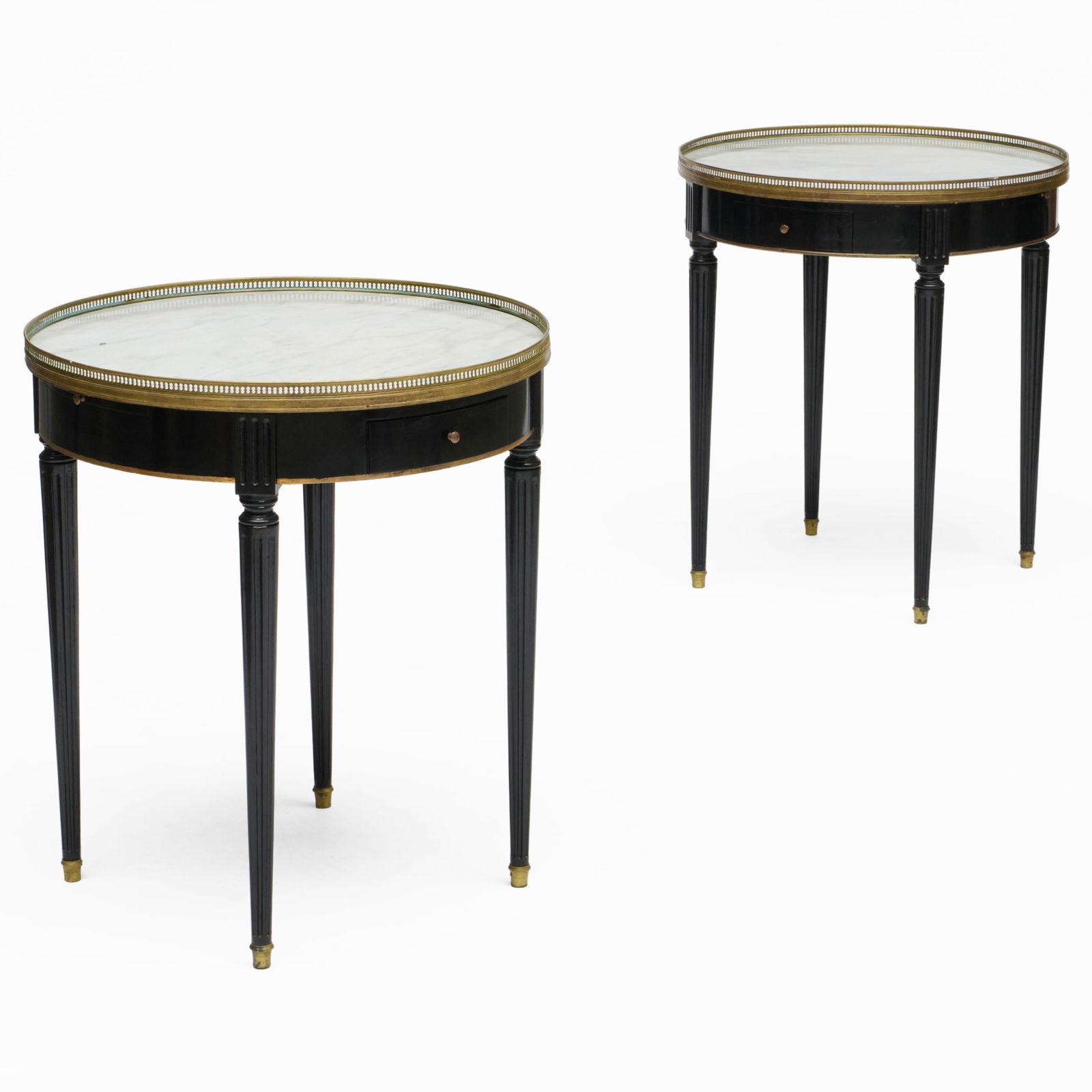 Pair of Louis XVI Style Brass-Mounted Ebonized Bouillotte Tables, Attributed to Maison Jansen (1 of 11)