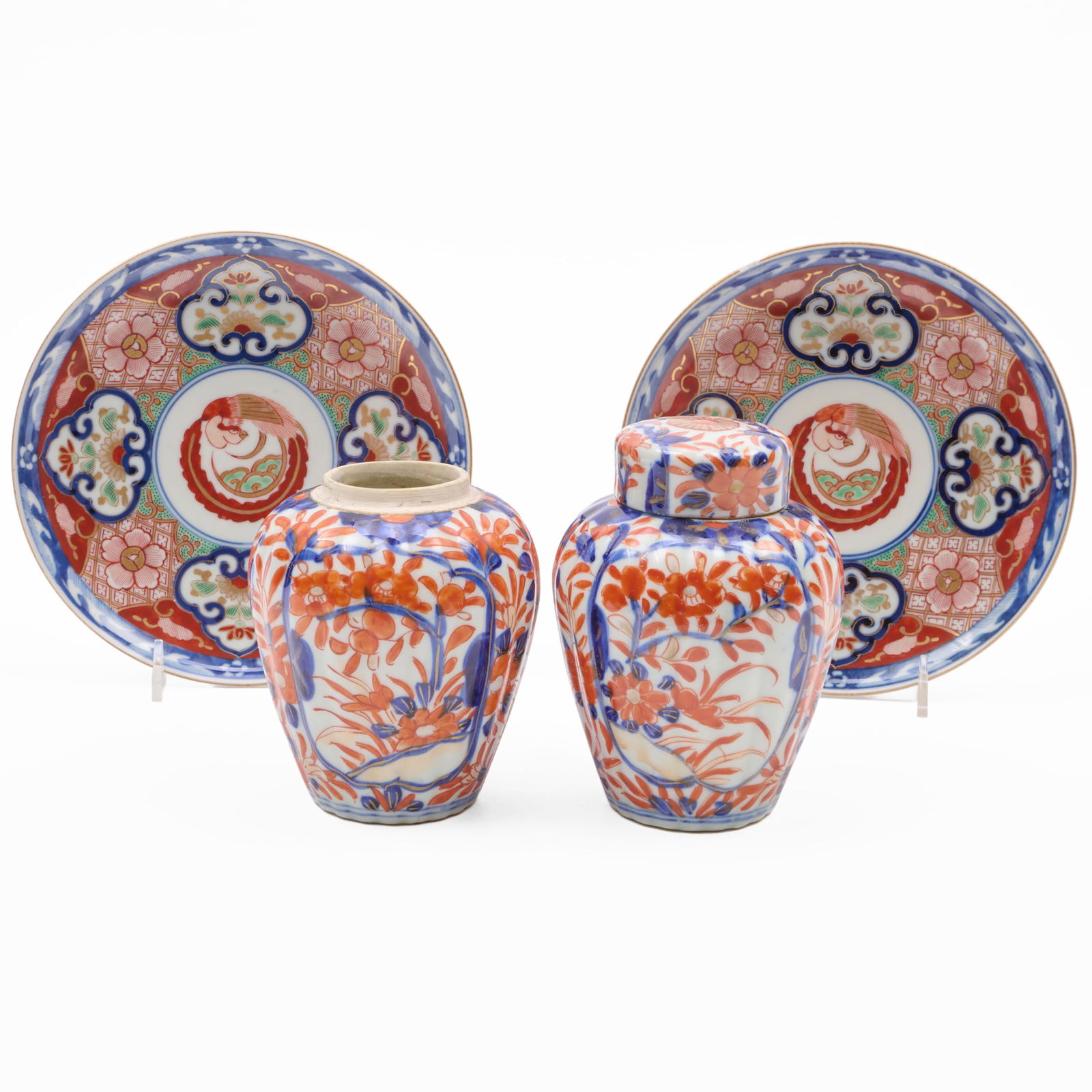 Pair of Japanese Imari Porcelain Jars and a Pair of Plates (1 of 12)