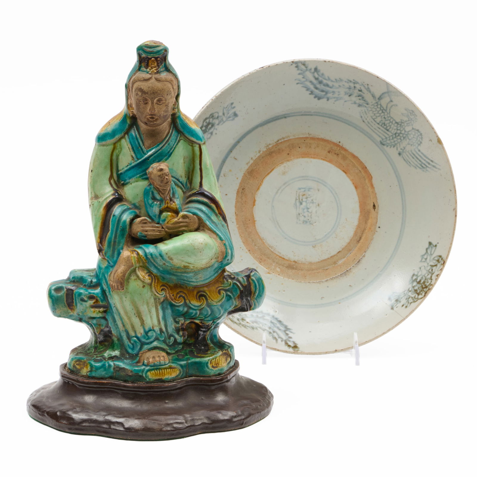 Chinese Pottery Figure of Guanyin and a Chinese Pottery Charger (1 of 12)