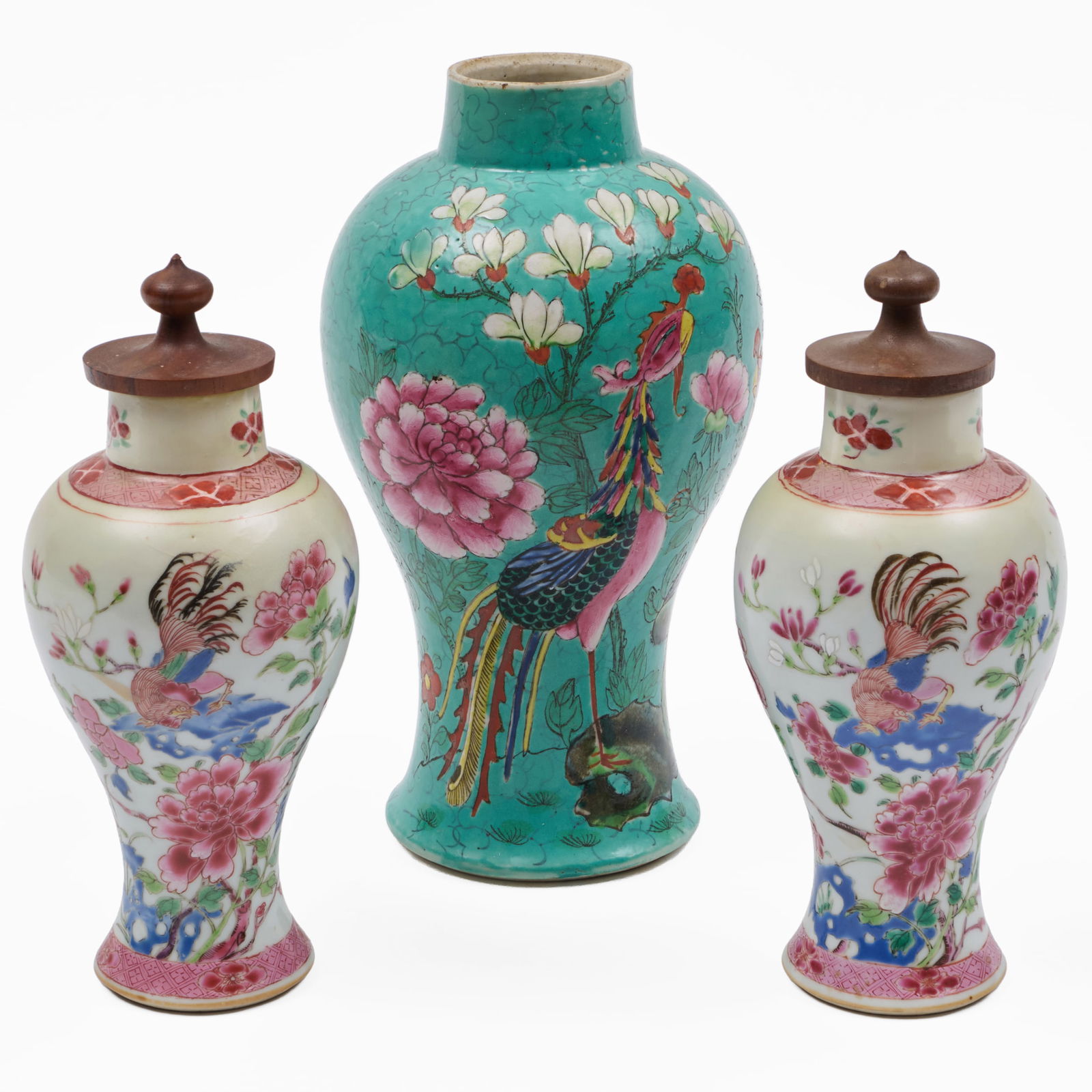 Group of Three Chinese Vases Decorated with Phoenix and Roosters (1 of 13)