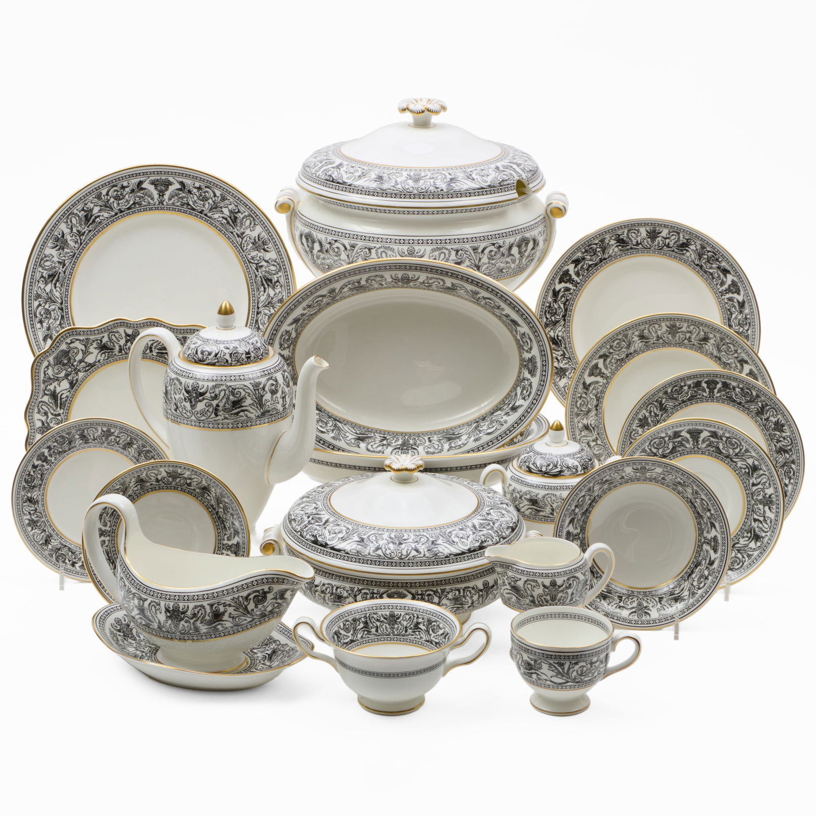 Wedgwood Porcelain Part Service in the Black 'Florentine' Pattern (1 of 20)