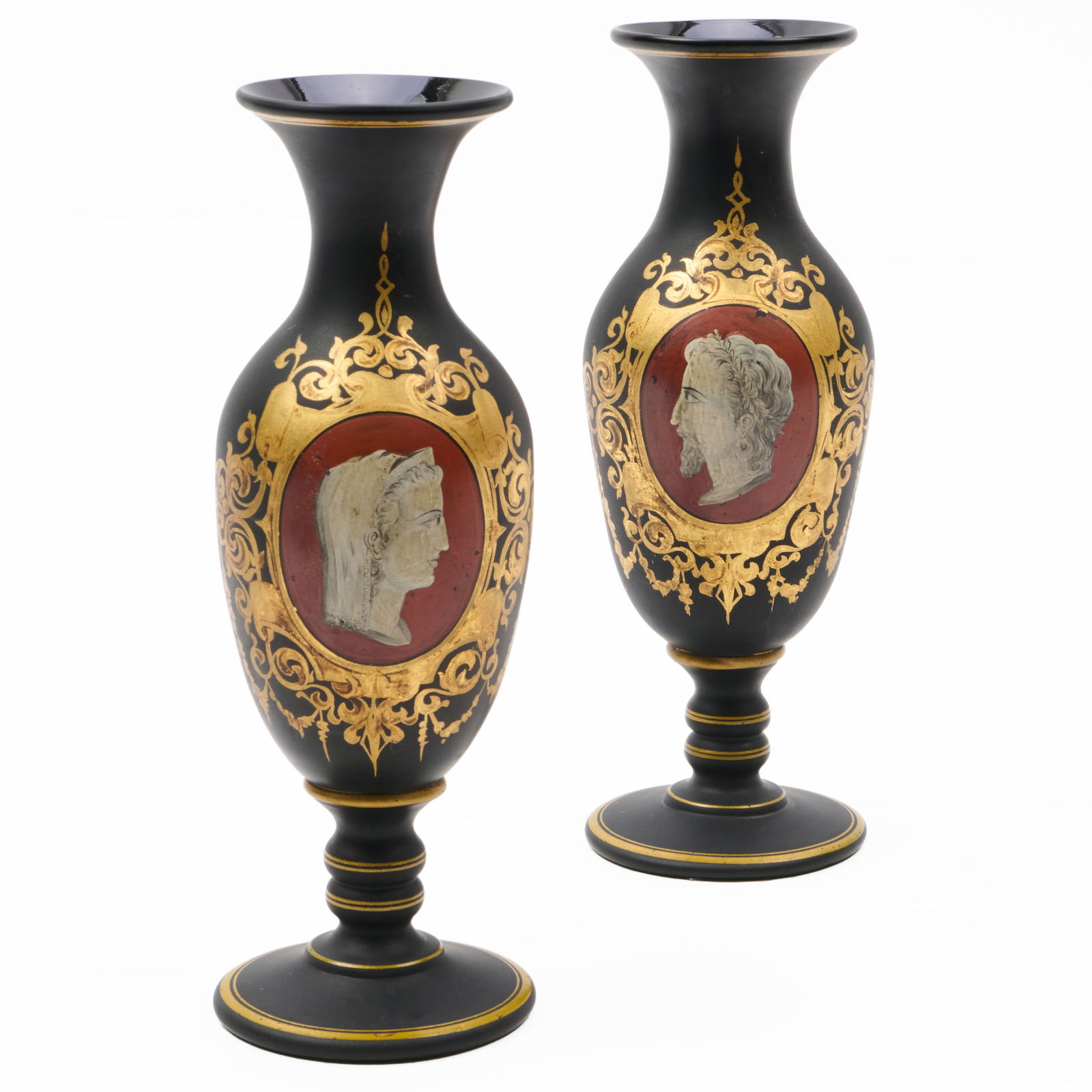 Pair of Neoclassical Style Painted Opaline Glass Vases (1 of 9)