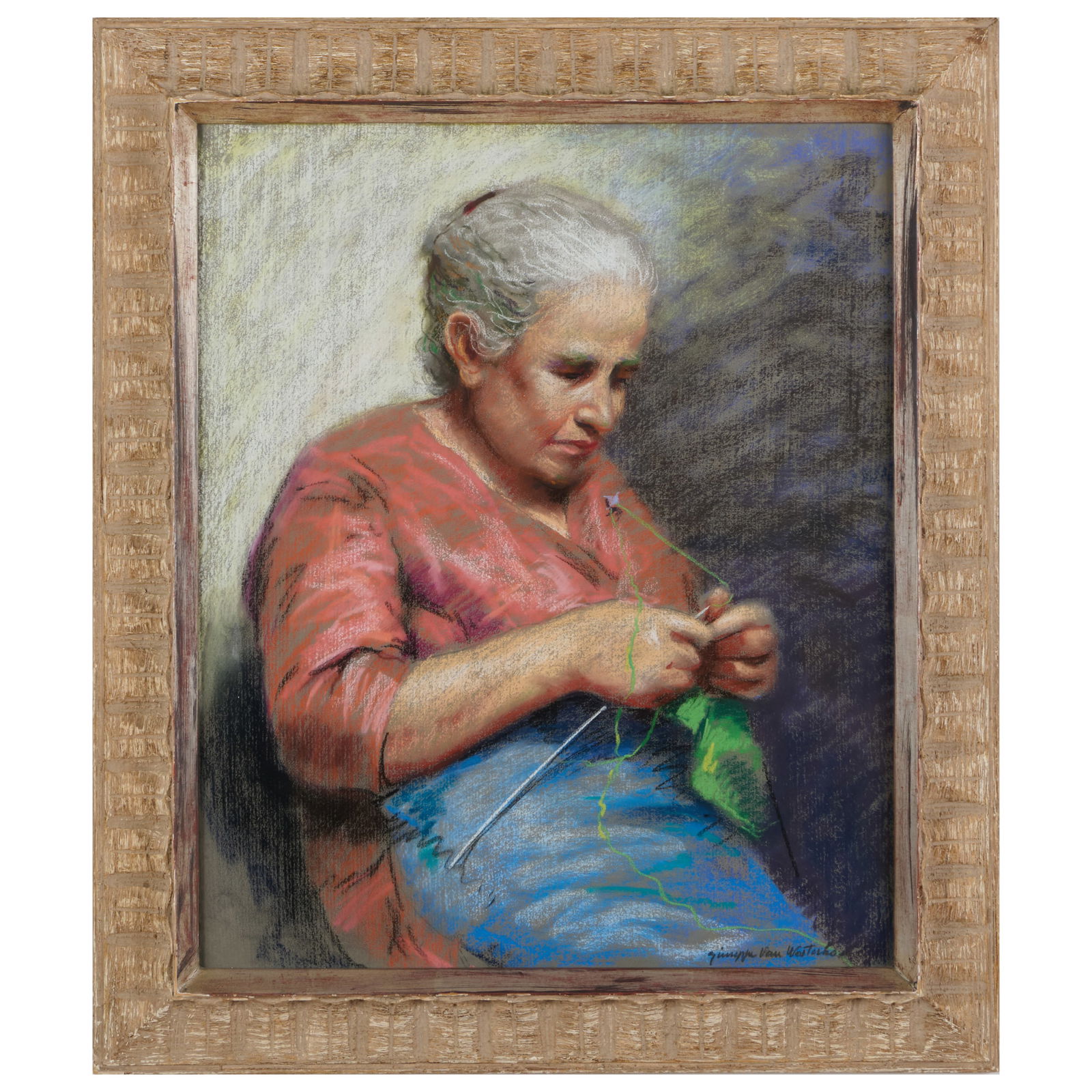 Giuseppe Van Westerhout ( b. 1929): Old Woman Knitting (1 of 2)