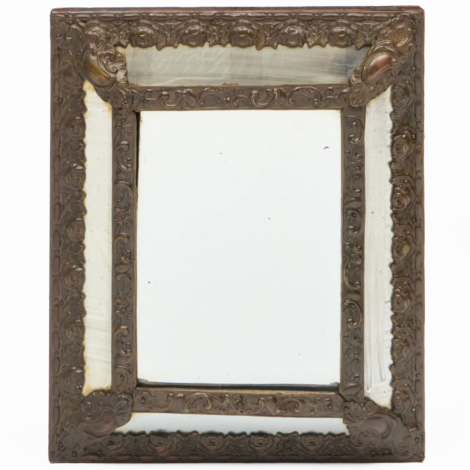 Small French Repousse Metal Mirror (1 of 3)