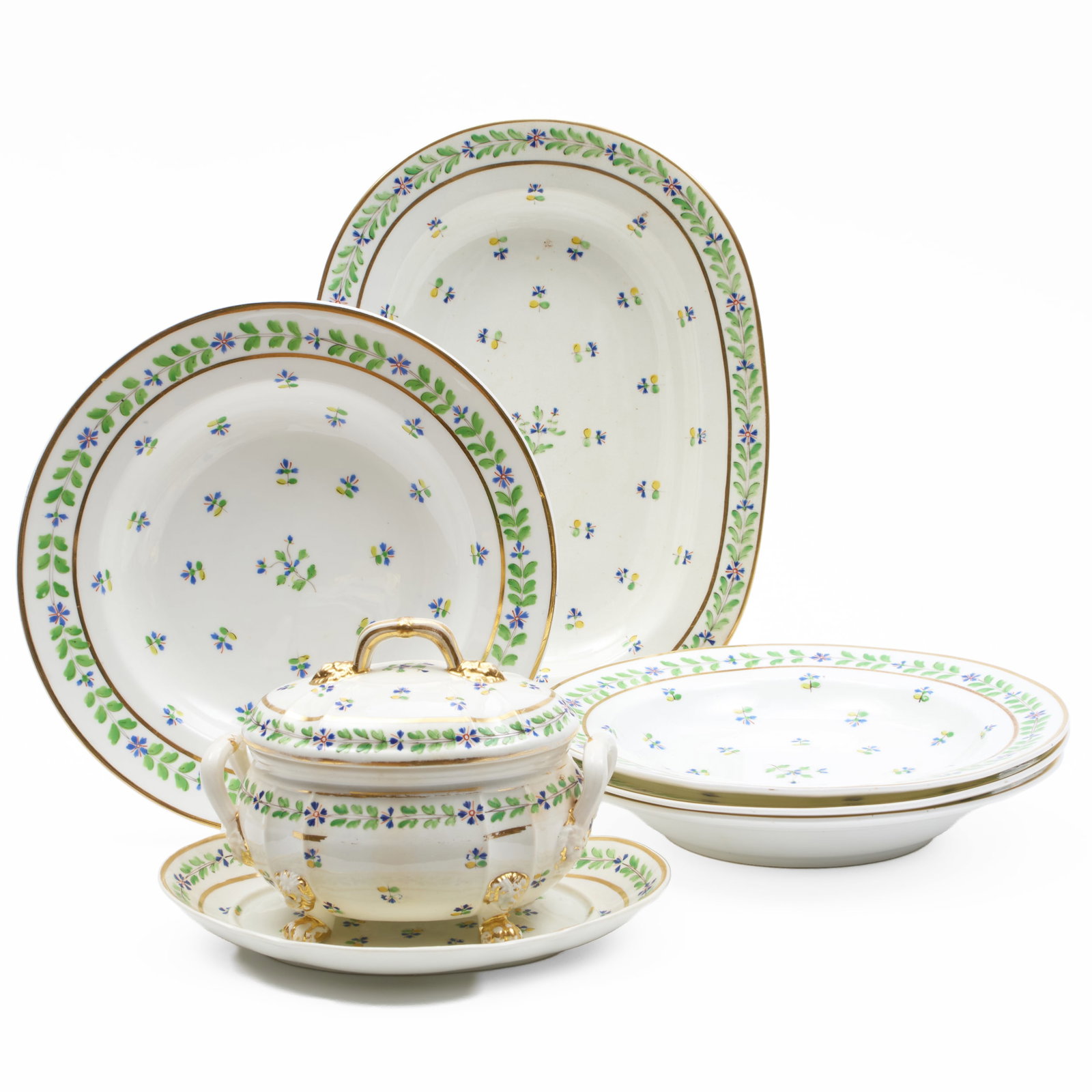 English Porcelain Soup Plates and Derby Table Wares Decorated with Cornflowers (1 of 11)