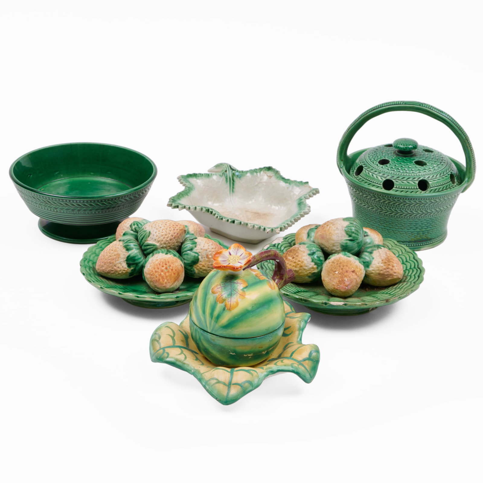 Group of English and Portuguese Green Glazed Ceramic Botanical and Fruit Wares (1 of 18)
