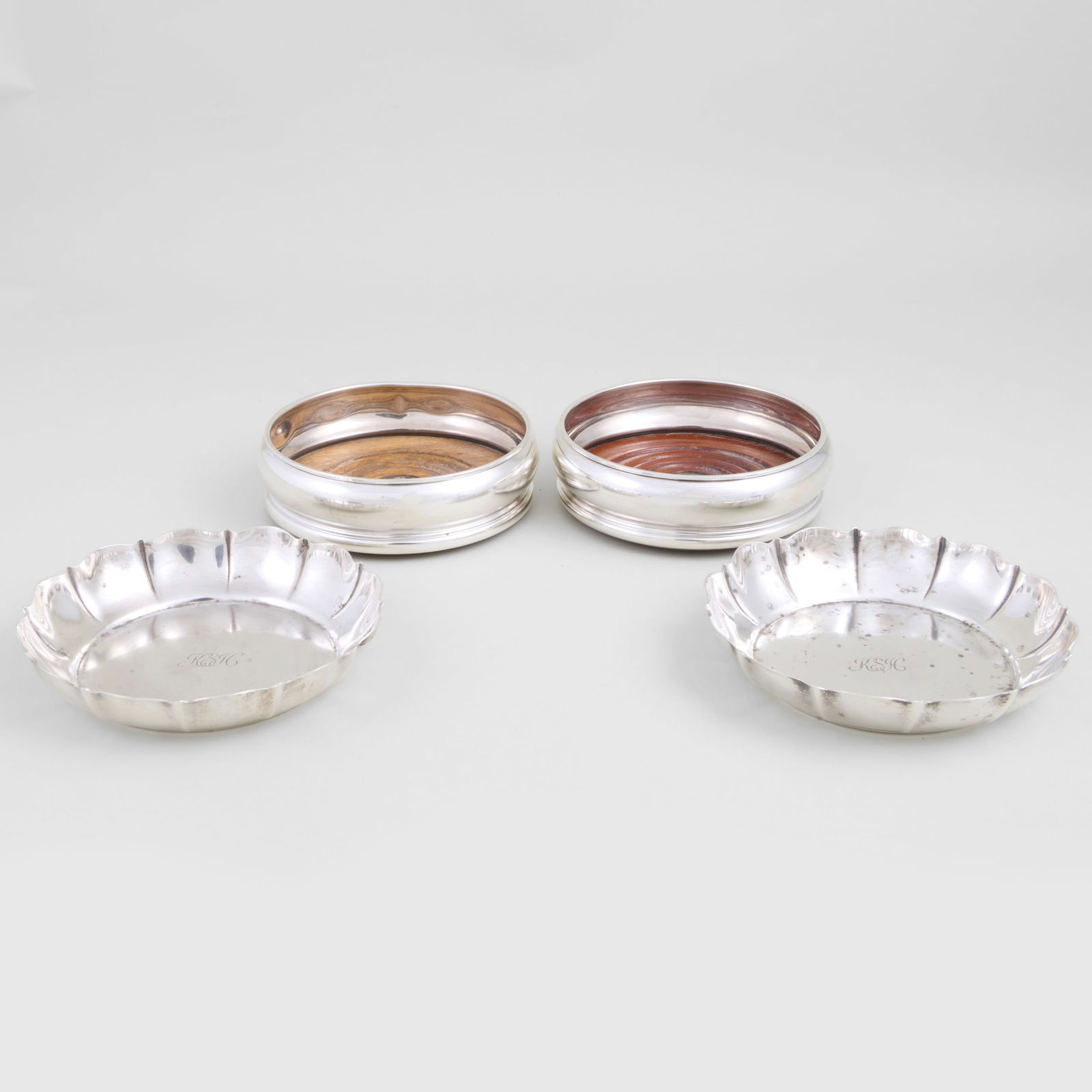 Pair of Bulgari Silver Bottle Coasters and a Pair of Crichton & Co. Silver Bottle Coasters (1 of 18)