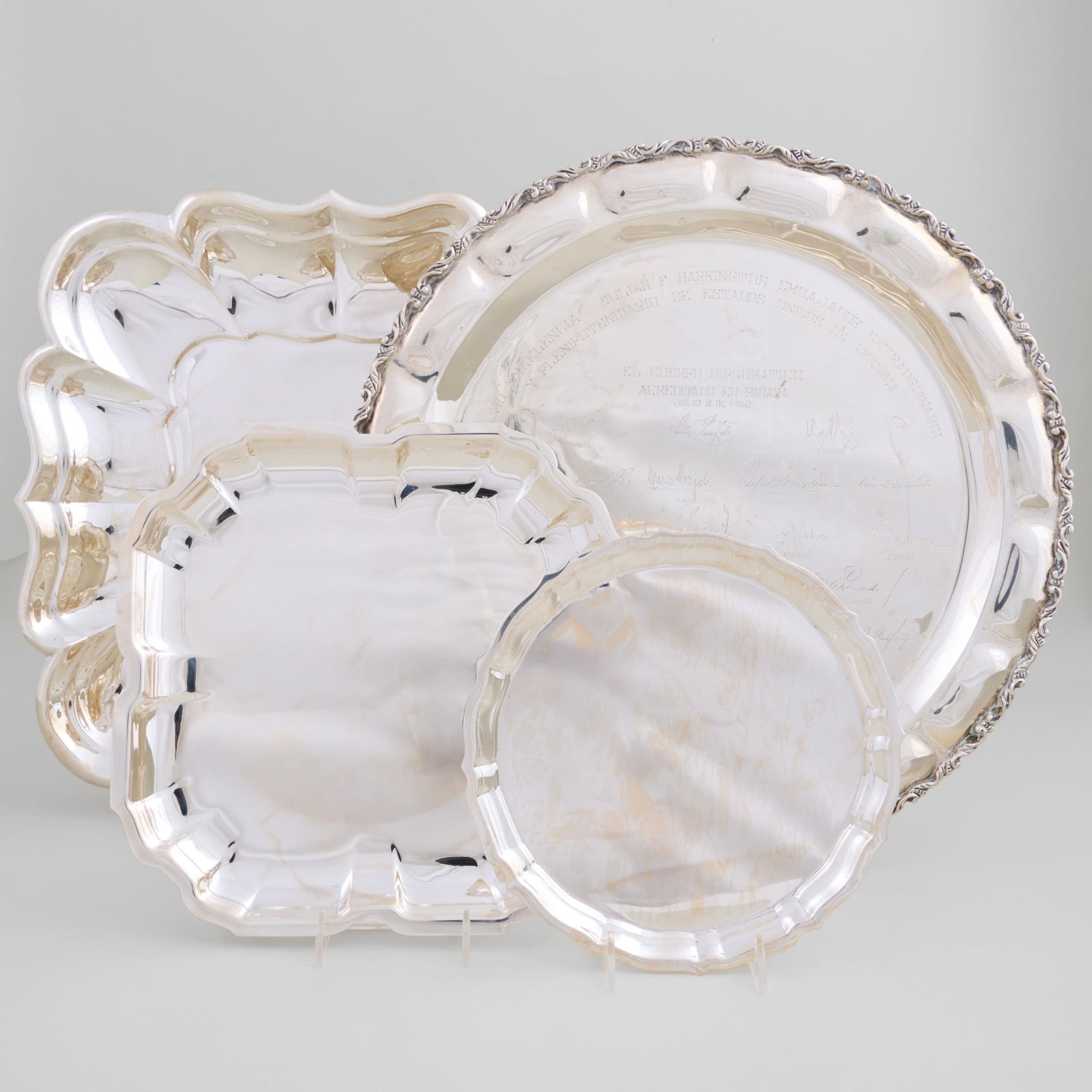 Group of Four American Silver Serving Trays (1 of 14)