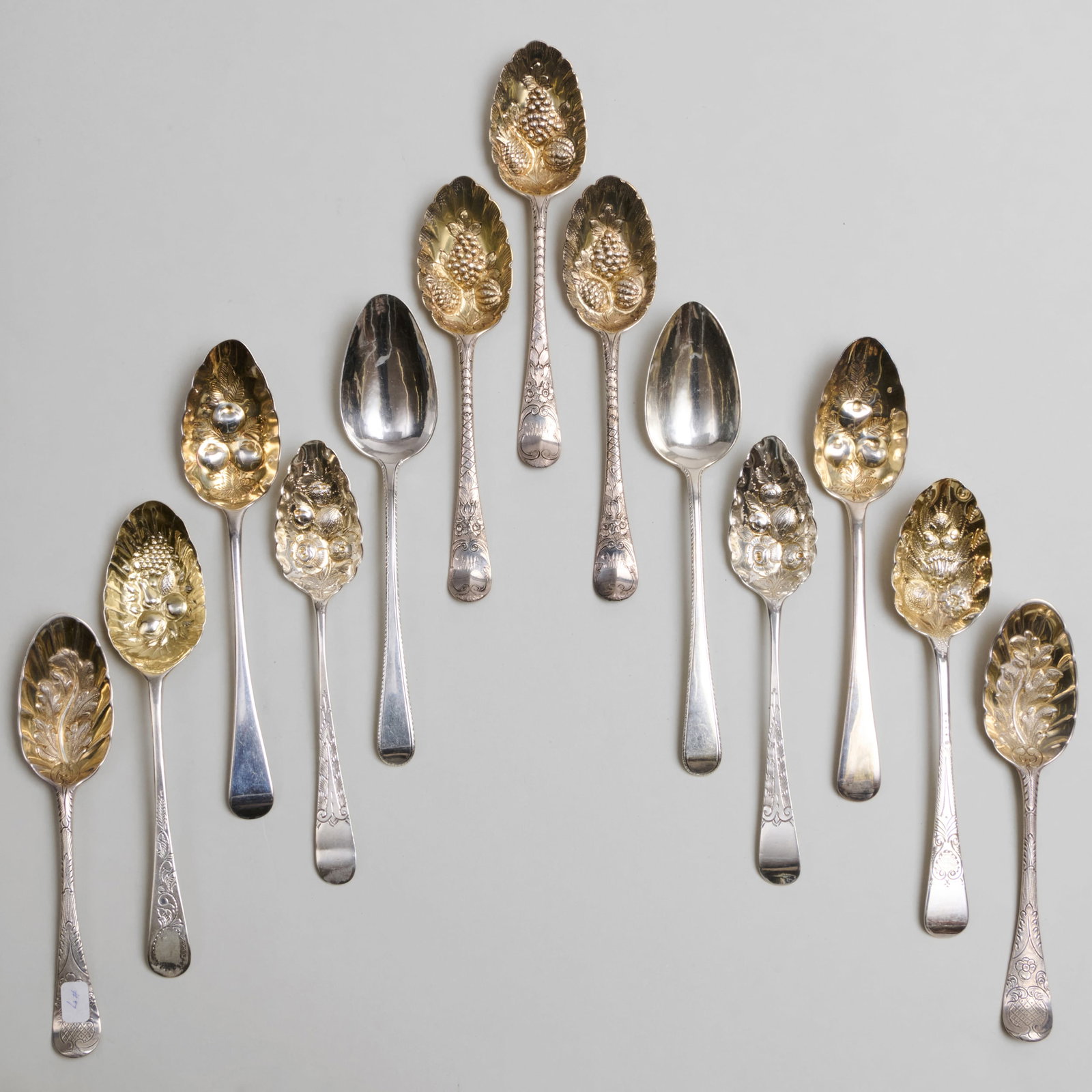 Group of English Silver Berries Spoons: Group of English Silver Berries Spoons