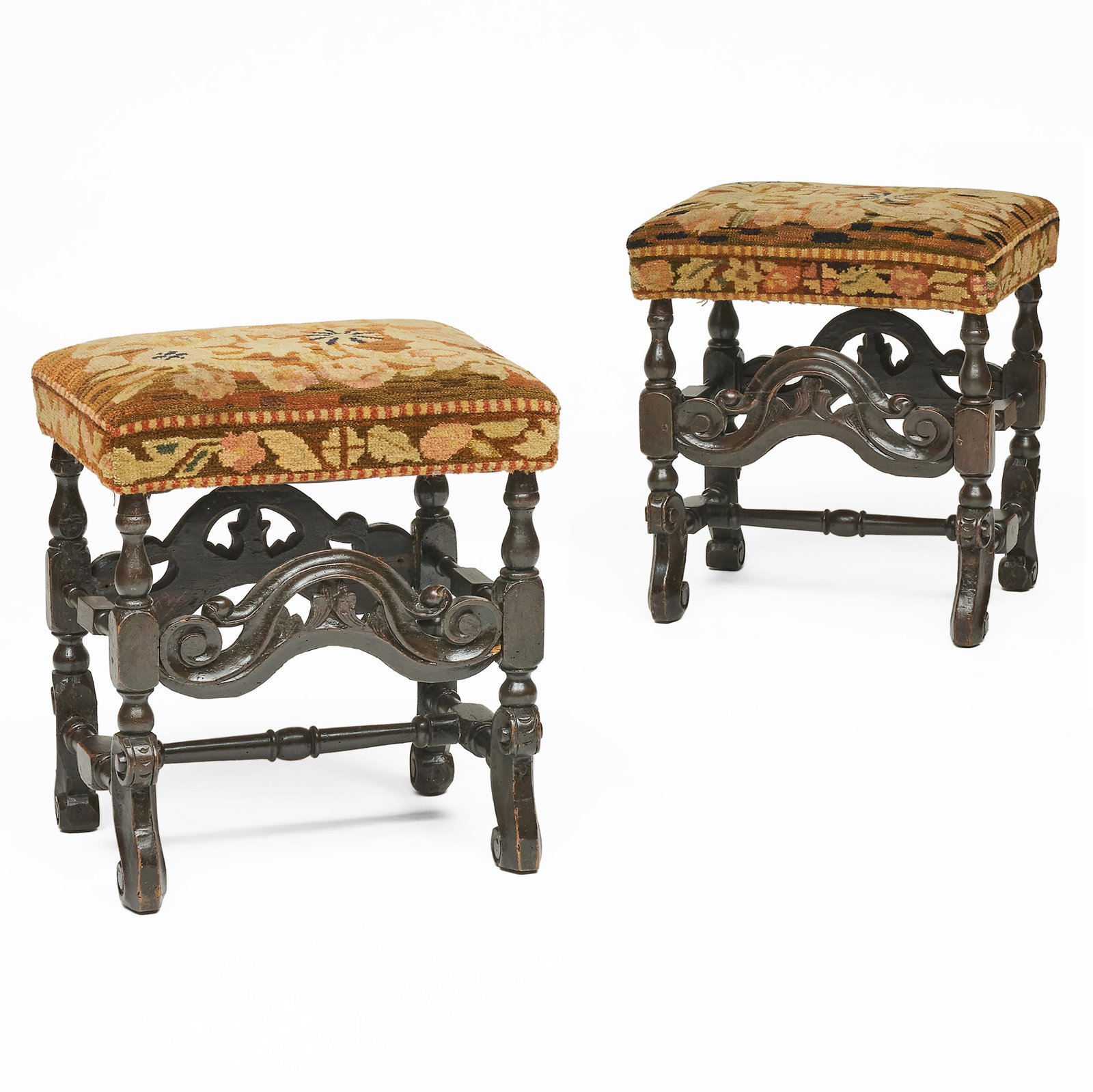Pair of Charles II Beechwood and Needlework Stools (1 of 8)