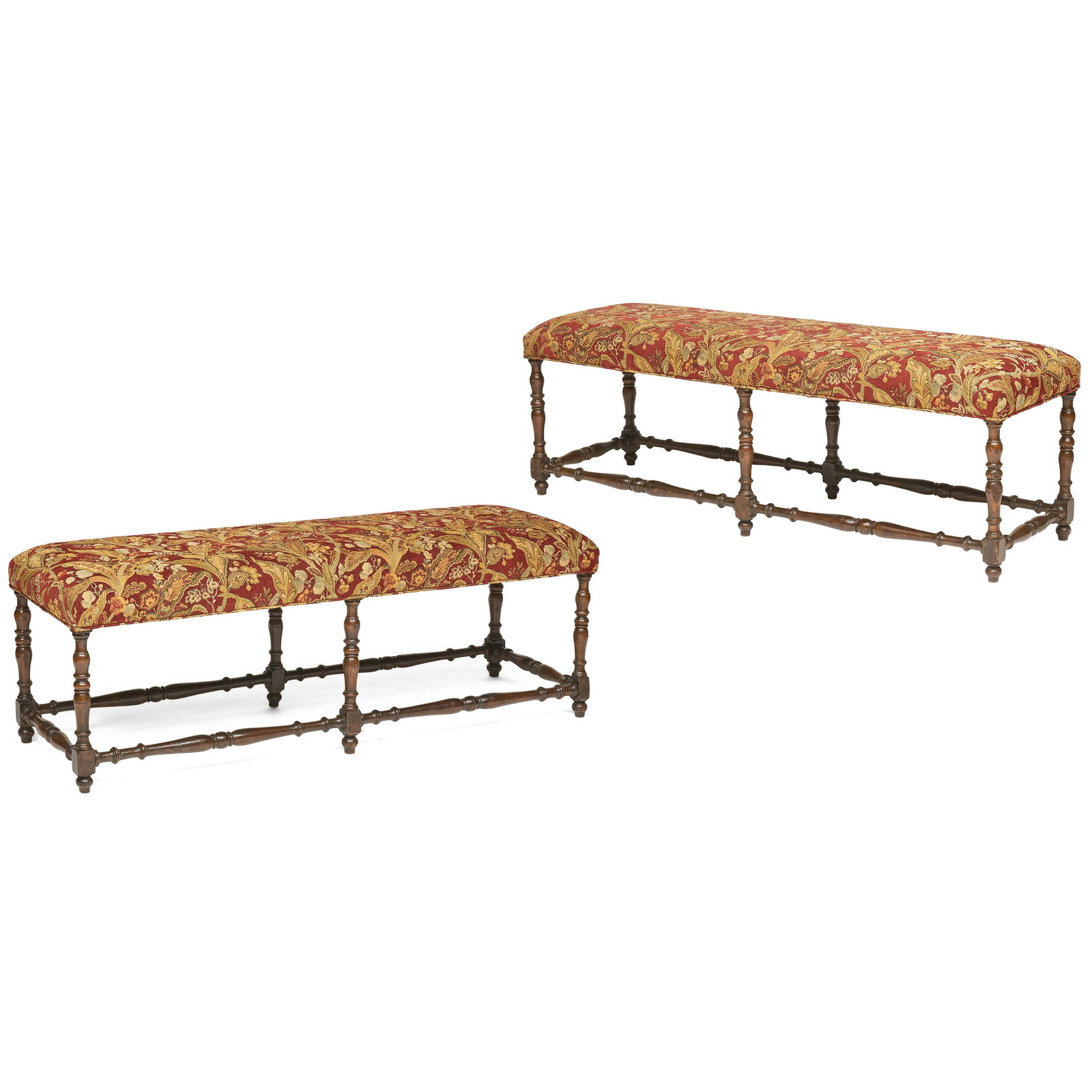 Pair of Baroque Style Beechwood and Upholstered Benches (1 of 15)