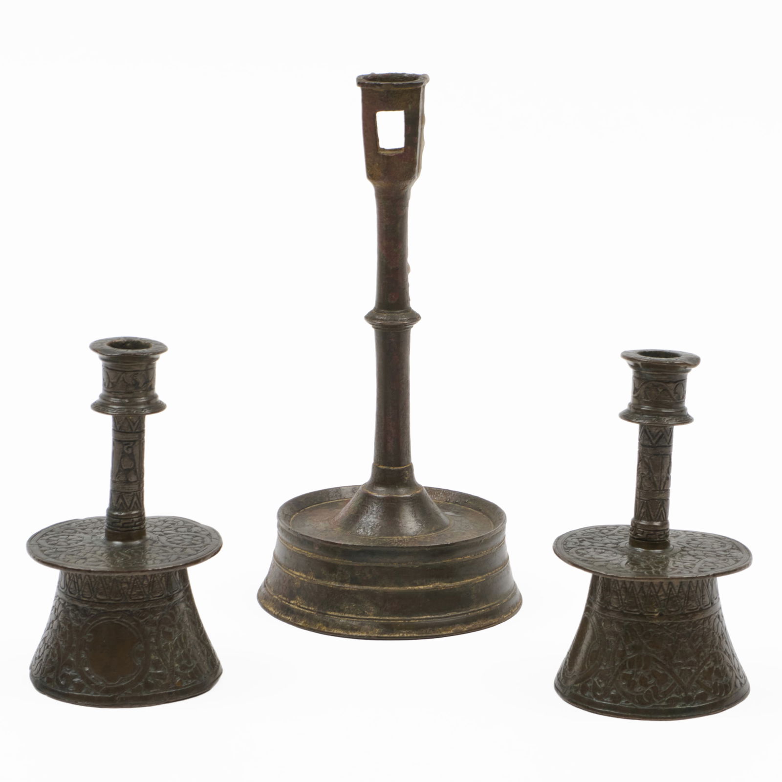 Pair of Veneto Saracenic Bronze Candlesticks and a Gothic Bronze Candlestick (1 of 15)