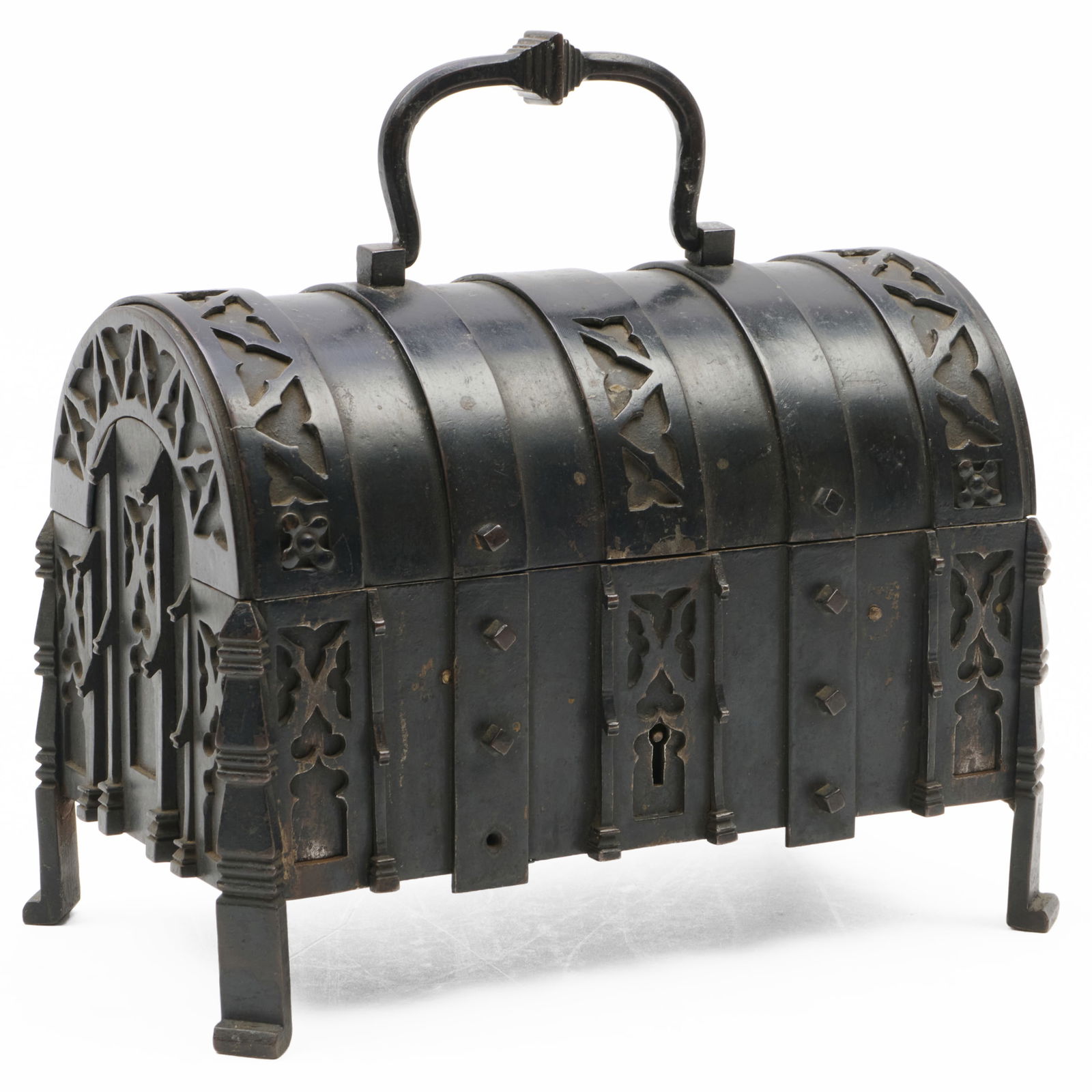 German Gothic Iron Domed Strongbox: German Gothic Iron Domed Strongbox 7 x 9 1/8 x 5 1/4 in. Property from The Fortress in Troy, NY.