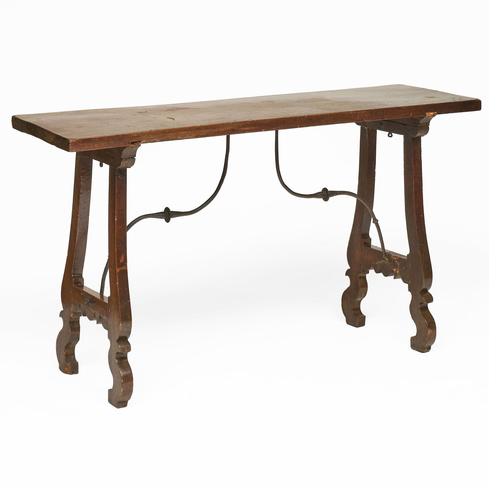 Spanish Baroque Wrought-Iron-Mounted Walnut Trestle Table (1 of 8)