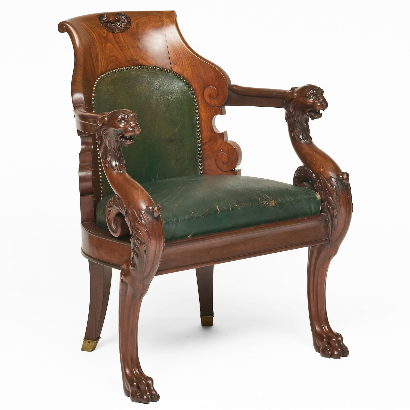 Empire Mahogany and Walnut Fauteuil de Bureau, Possibly German: Empire Mahogany and Walnut Fauteuil de Bureau, Possibly German 34 1/4 x 25 1/4 x 26 in., seat height 18 in. Property from The Fortress in Troy, NY.