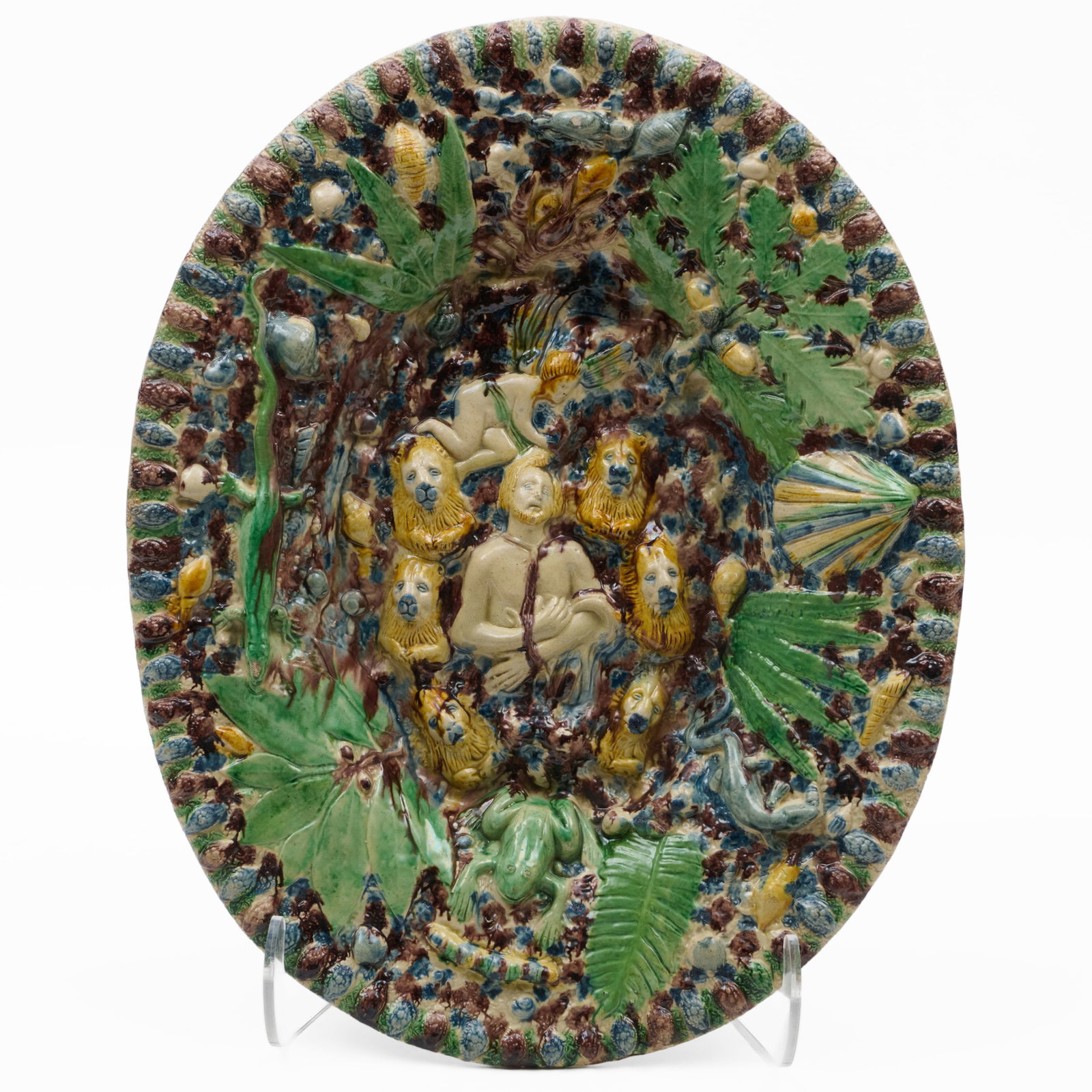 Large Palissy Type Earthenware Oval Charger of Daniel and the Lion (1 of 7)