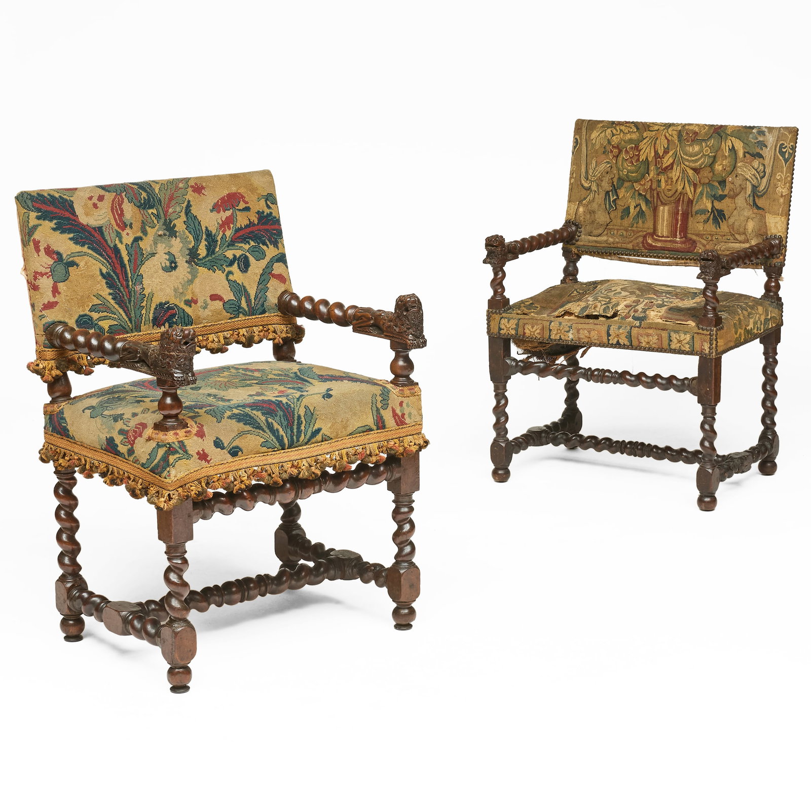 Near Pair of Louis XIII Needlepoint Upholstered Walnut Armchairs (1 of 10)