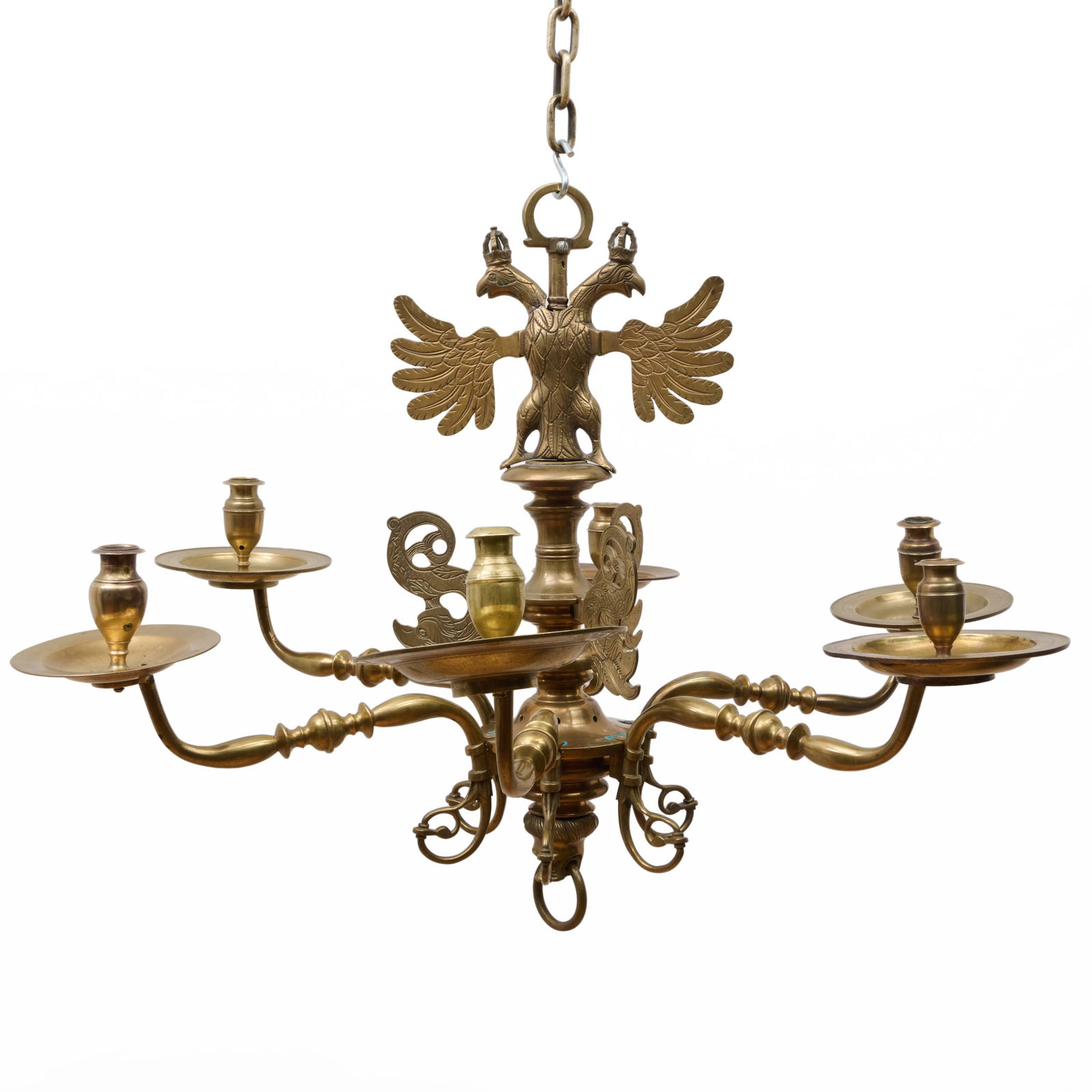 North German Brass Crowned Double Eagle Six-Light Chandelier, possibly Lubeck (1 of 10)