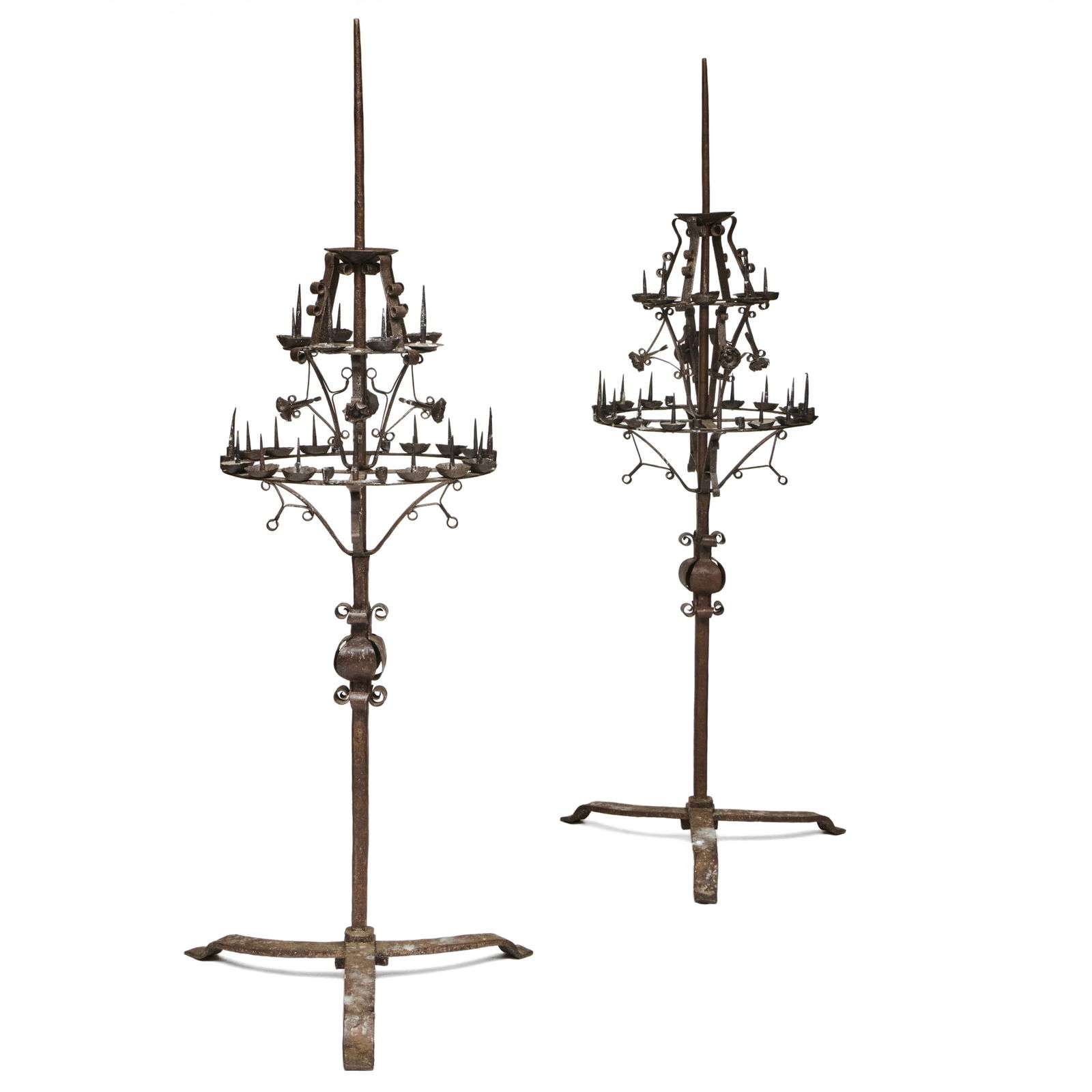 Pair of Spanish Wrought Iron Two-Tier Revolving Candelabra (1 of 17)