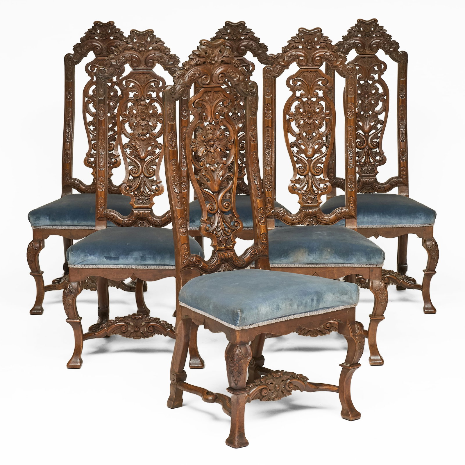 Rare Set of Six Anglo-Dutch Baroque Carved Walnut Side Chairs (1 of 13)