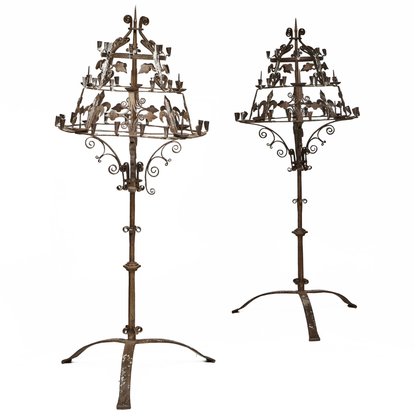 Pair of French Wrought-Iron Three-Tier Revolving Torcheres (1 of 19)