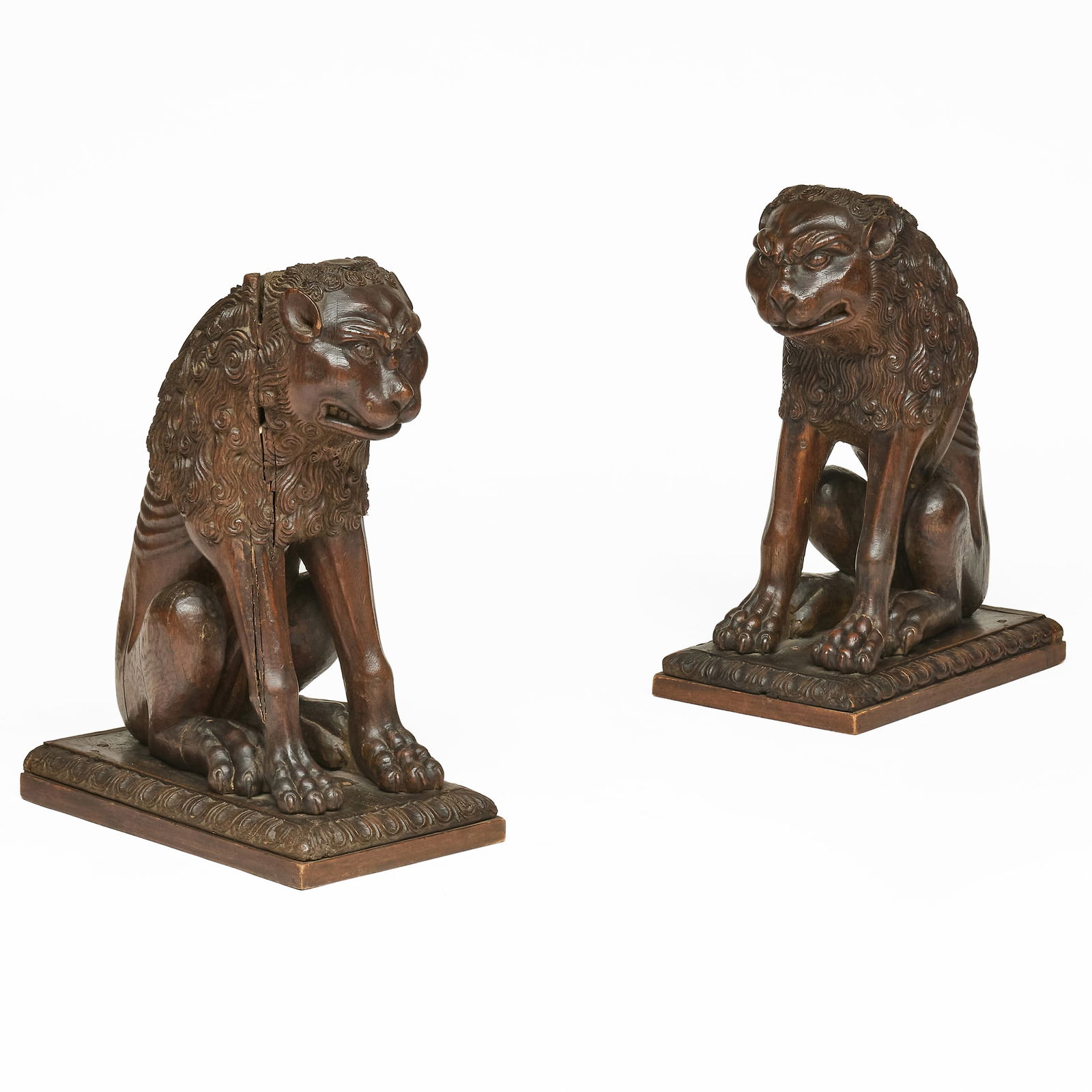 Pair of Italian Carved Walnut Models of Lions (1 of 13)
