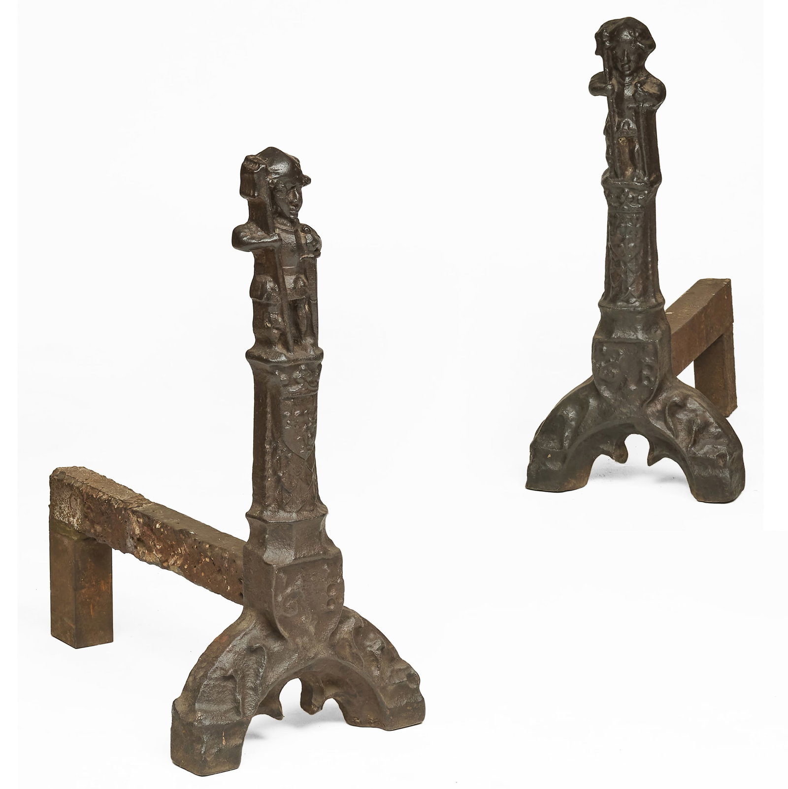 Pair of Gothic Cast-Iron Figural Andirons (1 of 6)