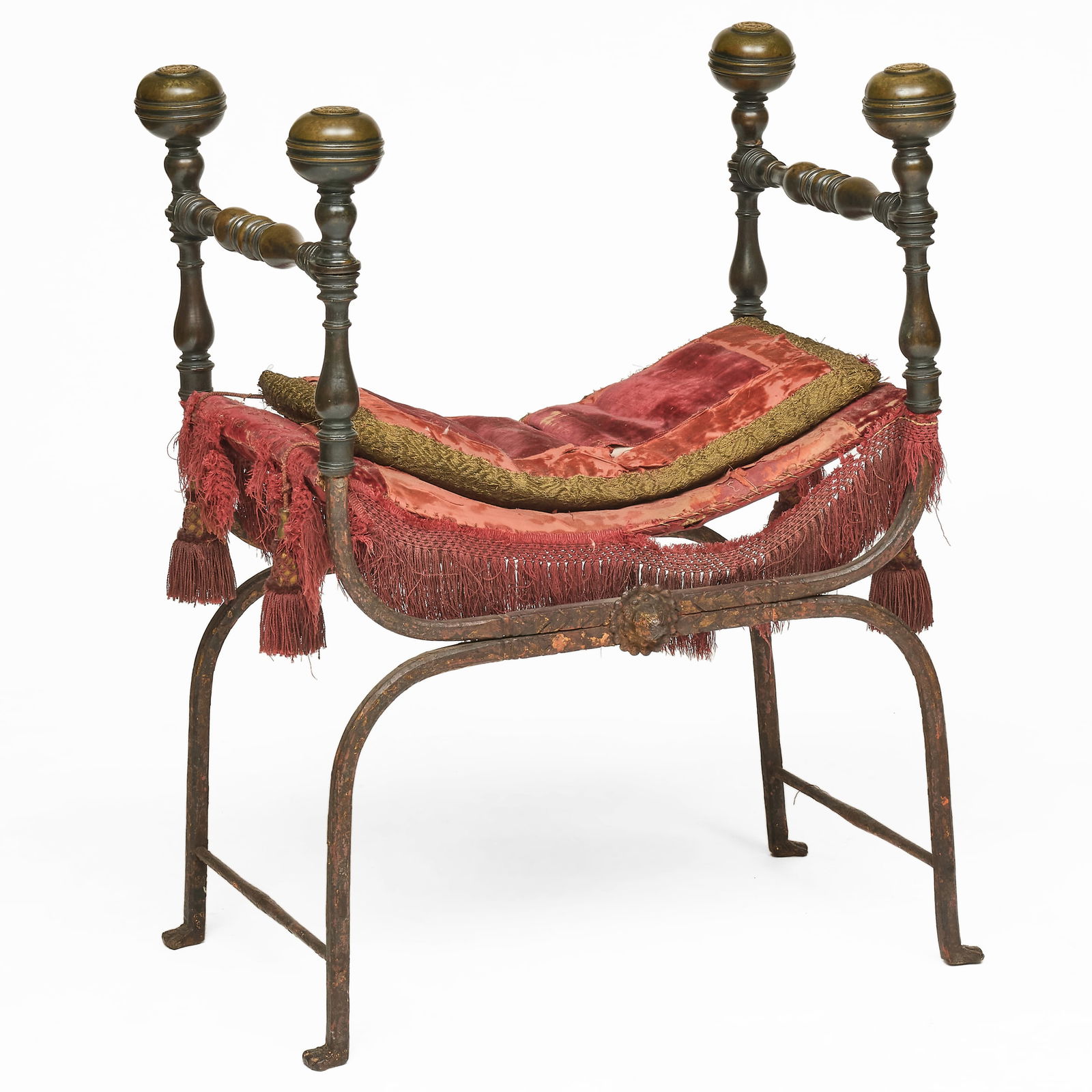 Italian Baroque Bronze, Wrought-Iron and Upholstered Faldistorio (1 of 14)