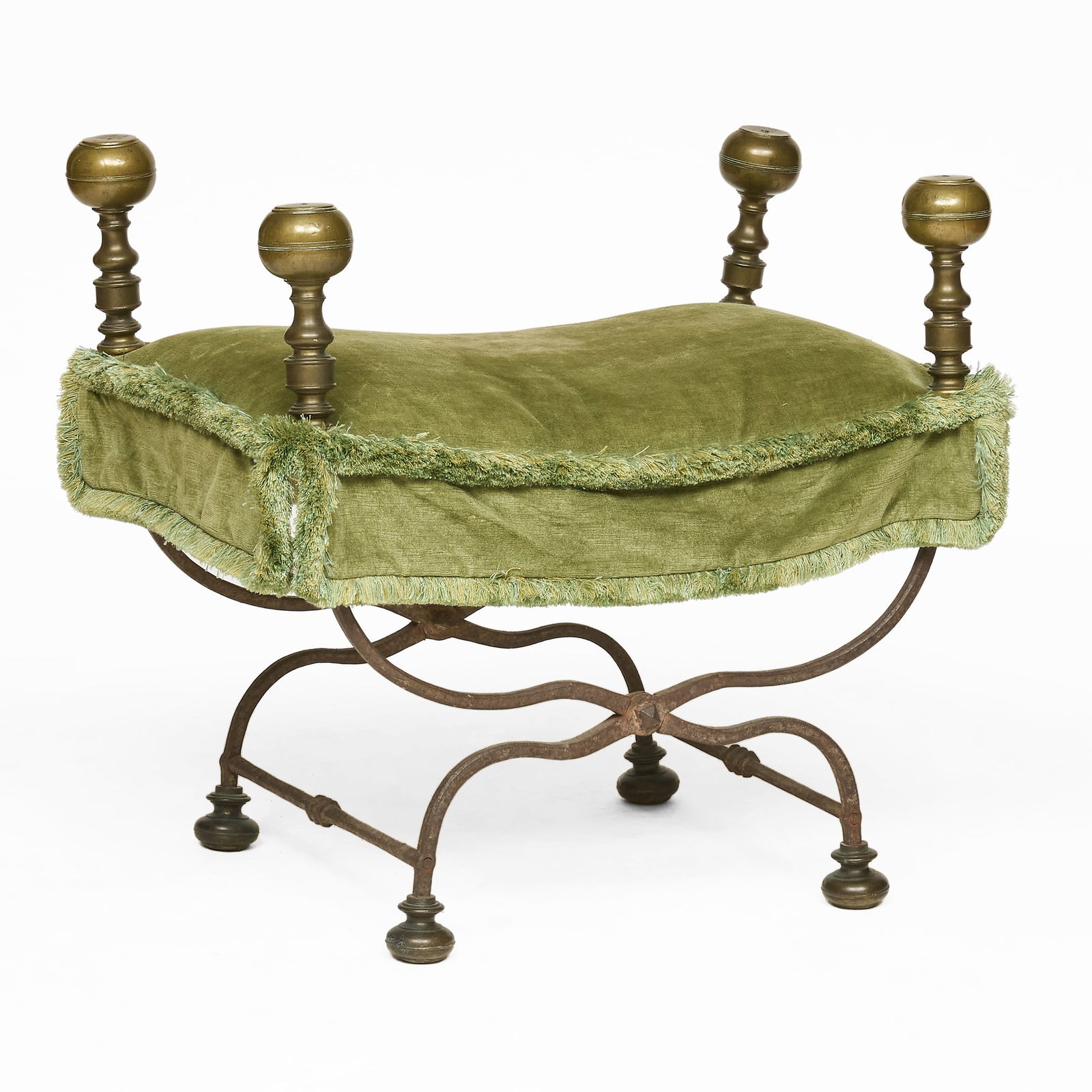 Italian Baroque Bronze, Wrought-Iron and Mohair Upholstered Faldistorio (1 of 7)