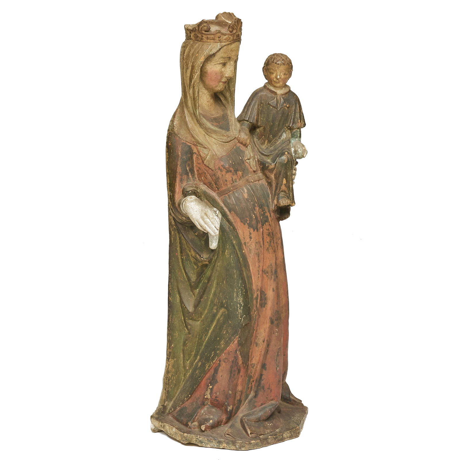 French Gothic Carved and Polychrome Painted Stone Model of Madonna and Child (1 of 9)
