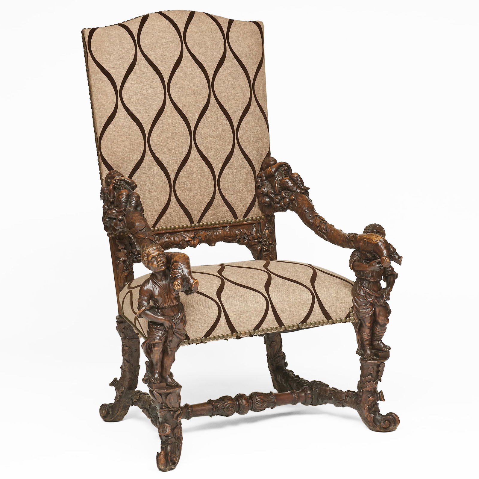 Italian Baroque Style Walnut Tall Back Armchair, in the Manner of Andrea Brustolon (1 of 10)
