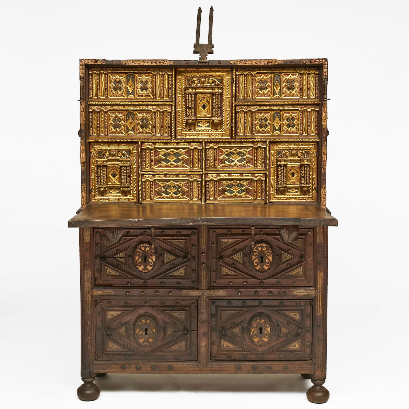 Spanish Gilt-Metal-Mounted Walnut, Parcel-Gilt and Bone Vargueno on Chest (1 of 20)