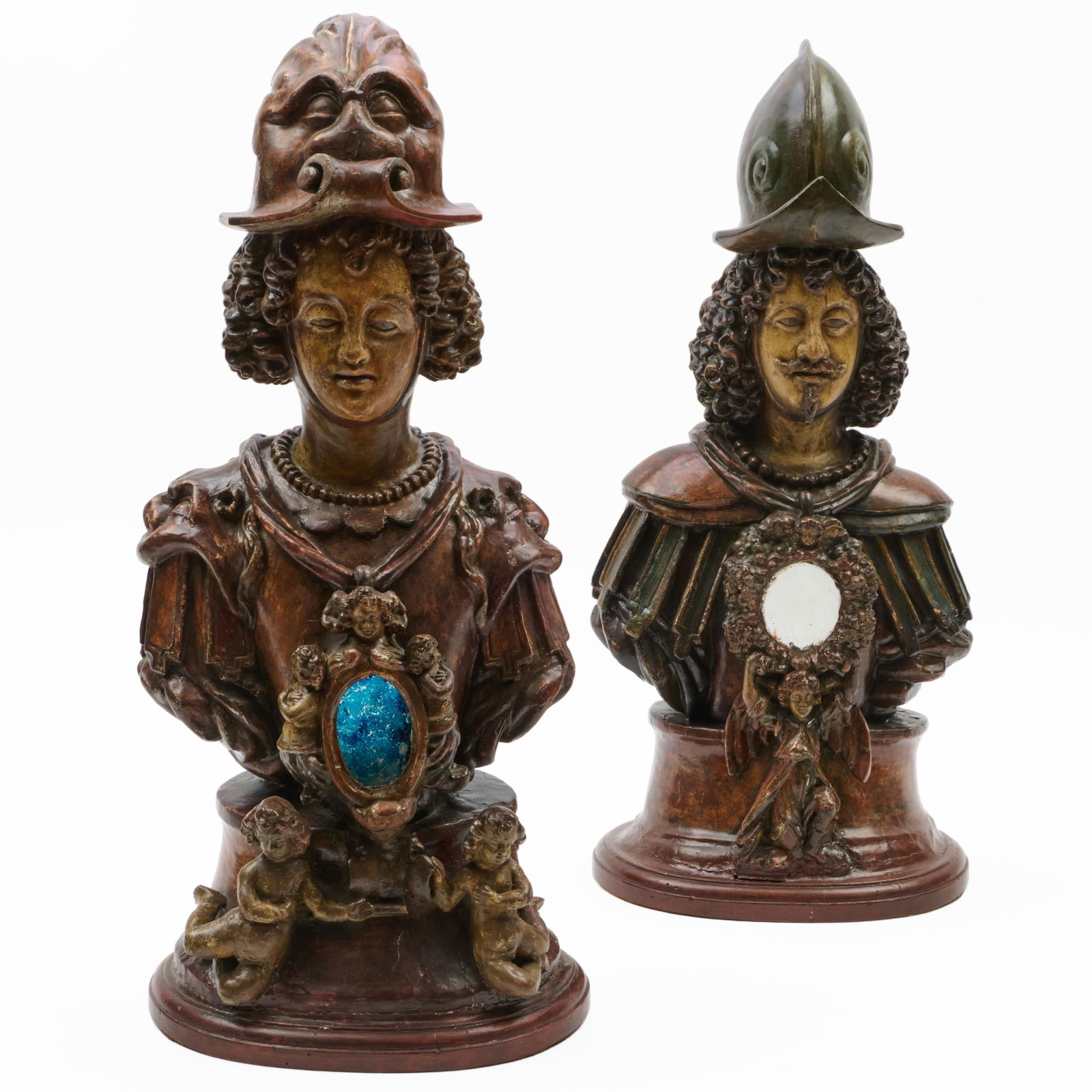 Two Spanish Baroque Painted and Carved Portrait Bust Reliquaries: Two Spanish Baroque Painted and Carved Portrait Bust Reliquaries 27 1/4 x 12 1/4 x 9 in. Note: These busts were apparently commissioned by the Dean of the Palencia Cathedral, Rodrigo Enriquez, in the