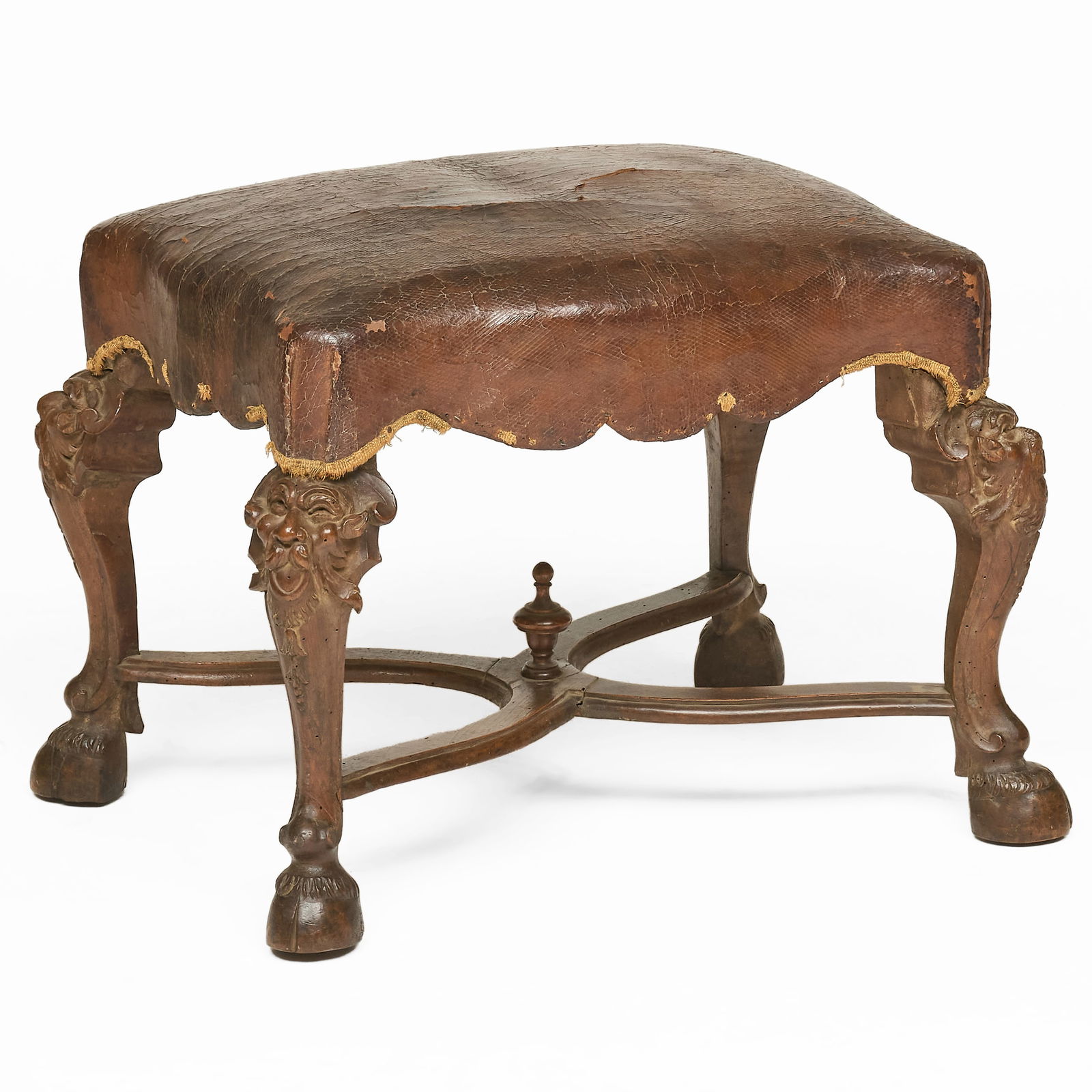 Italian Baroque Carved Walnut Stool with Grotesque Masks (1 of 7)