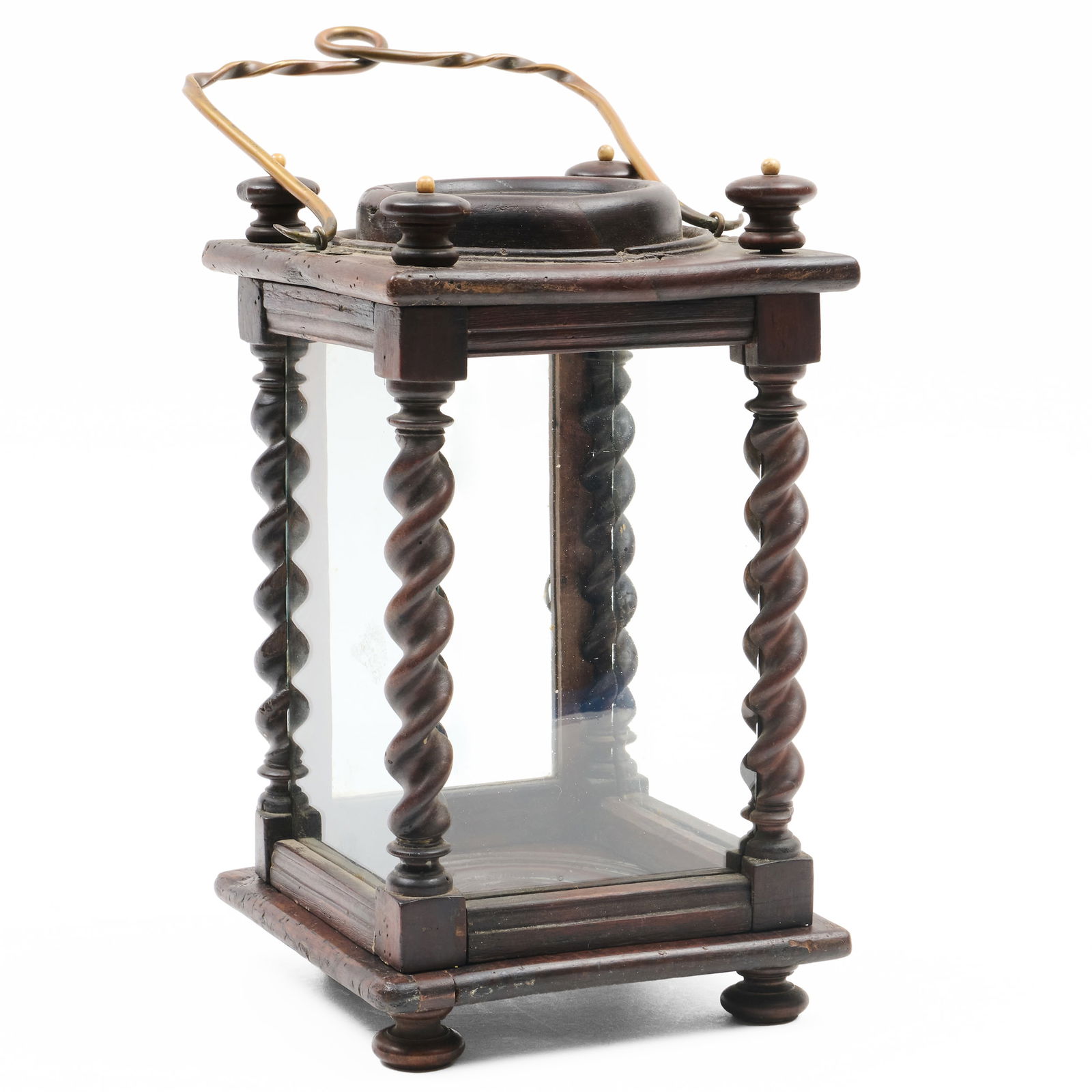 Flemish Baroque Brass-Mounted Mahogany Barley-Twist Lantern: Flemish Baroque Brass-Mounted Mahogany Barley-Twist Lantern12 x 7 x 7 in.Property from The Fortress in Troy, NY.