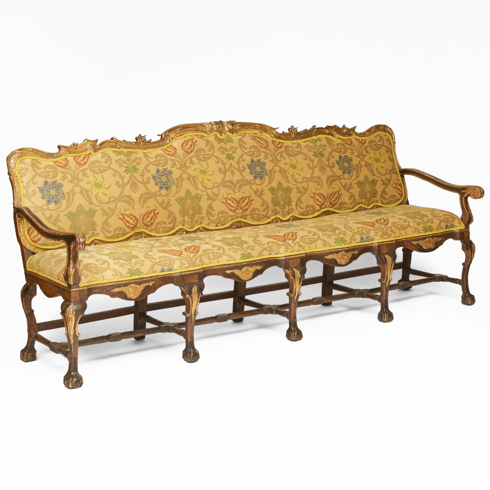 Spanish Rococo Walnut, Parcel-Gilt and Upholstered Settee (1 of 13)