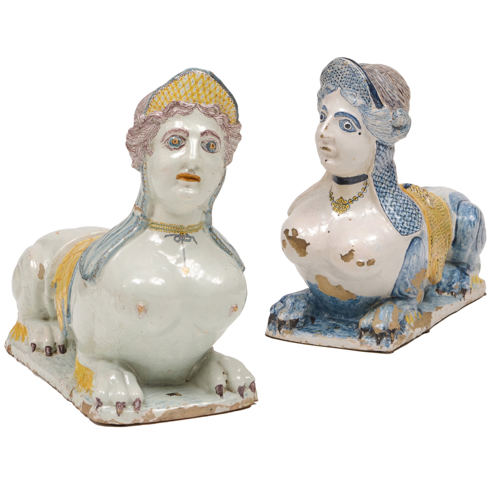 Two French Polychromed Faience Models of Sphinxes (1 of 12)