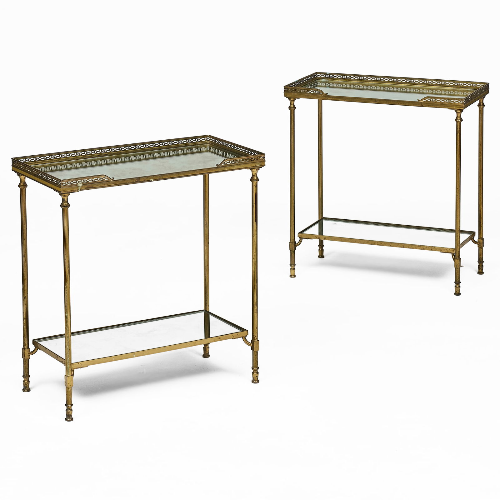 Pair of Modern Brass and Mirrored Low Tables: Pair of Modern Brass and Mirrored Low Tables 21 1/4 x 20 x 10 1/4 in. Private Collection of an Atlanta Collector.