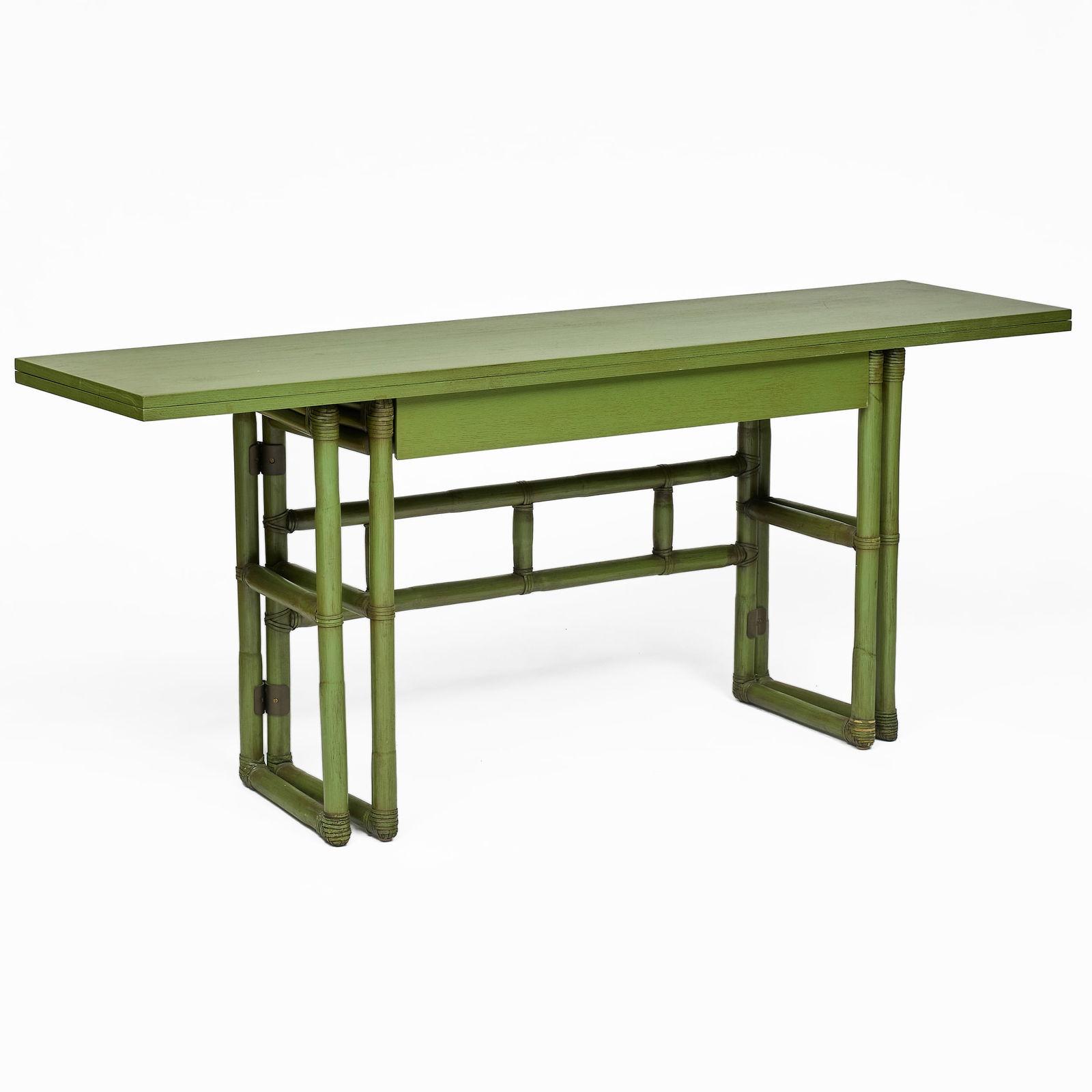 Modern Painted Bamboo Form Gate Leg Console Table: Modern Painted Bamboo Form Gate Leg Console Table Fitted with one drawer. 29 1/2 x 6 ft. x 18 in. closed.28 3/4 x 6 ft. x 36 in. open. Private Collection of an Atlanta Collector.