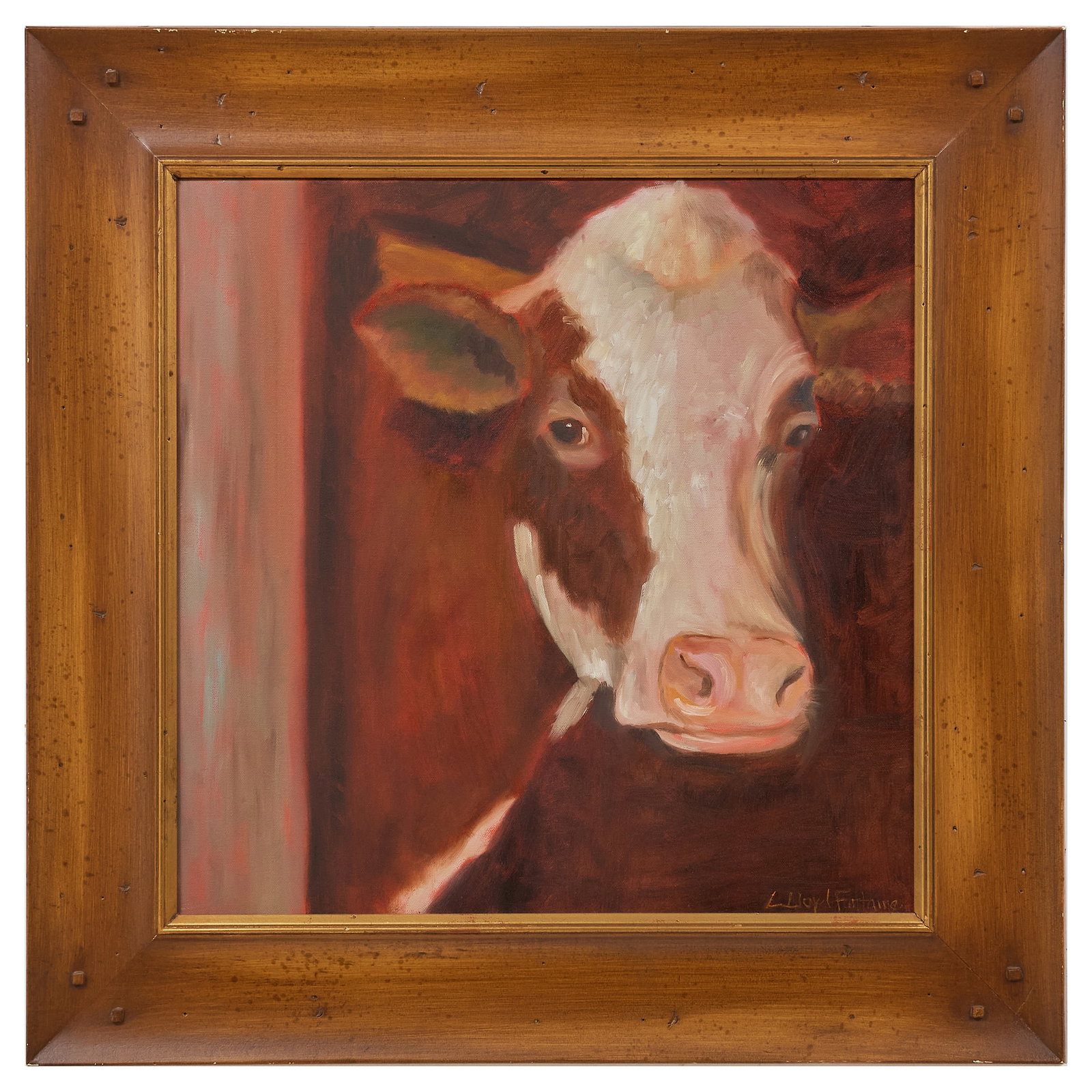 Lloyd Fontaine: Portrait of a Cow: Lloyd Fontaine: Portrait of a Cow Oil on canvas, signed 'Lloyd Fontaine' lower right. 20 x 20 in., 28 x 28 in. (frame). Private Collection of an Atlanta Collector.