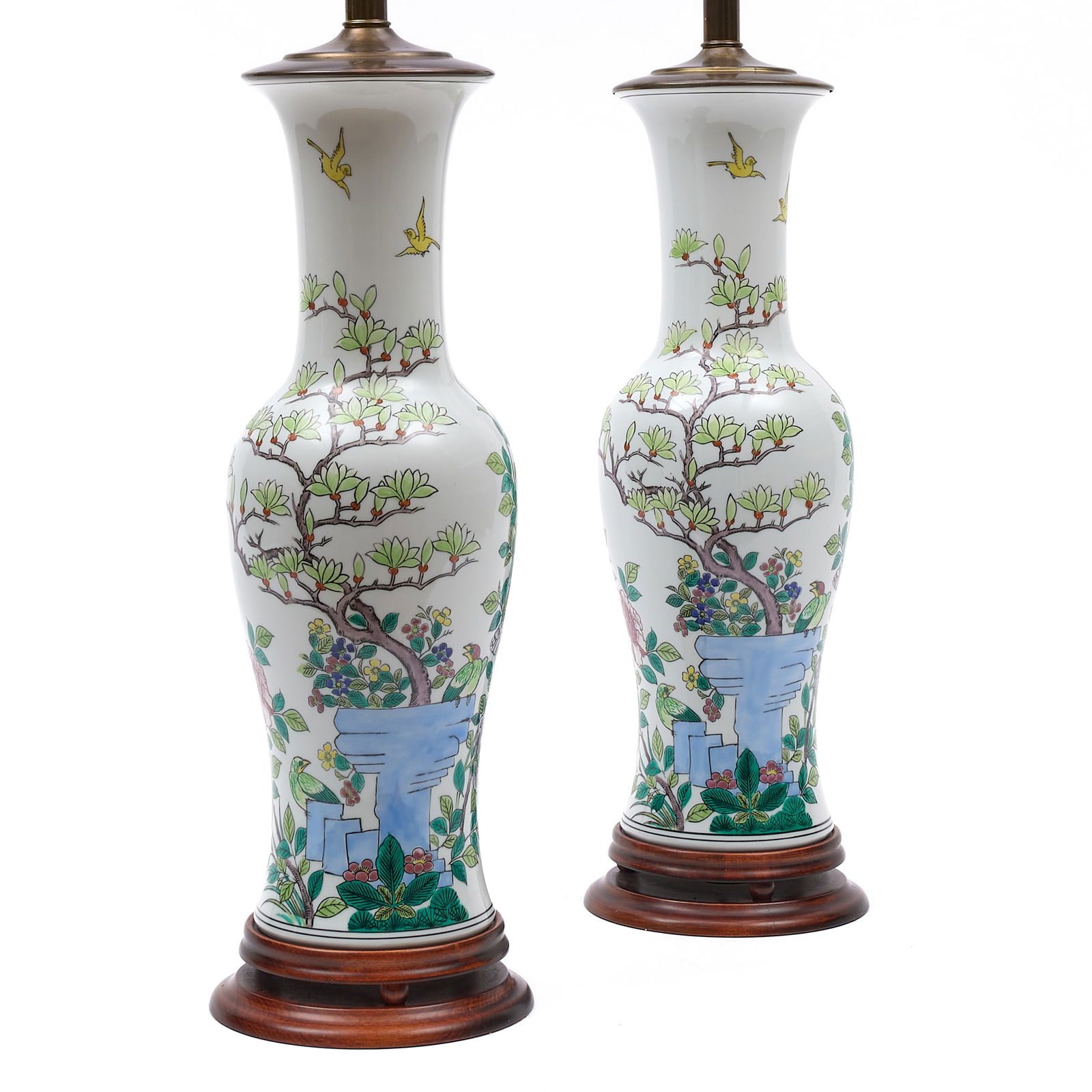 Pair of Chinese White Glazed and Painted Porcelain Baluster Vases Mounted as Lamps: Pair of Chinese White Glazed and Painted Porcelain Baluster Vases Mounted as Lamps22 1/2 x 6 1/2 in. diam. (to socket).Private Collection of an Atlanta Collector.