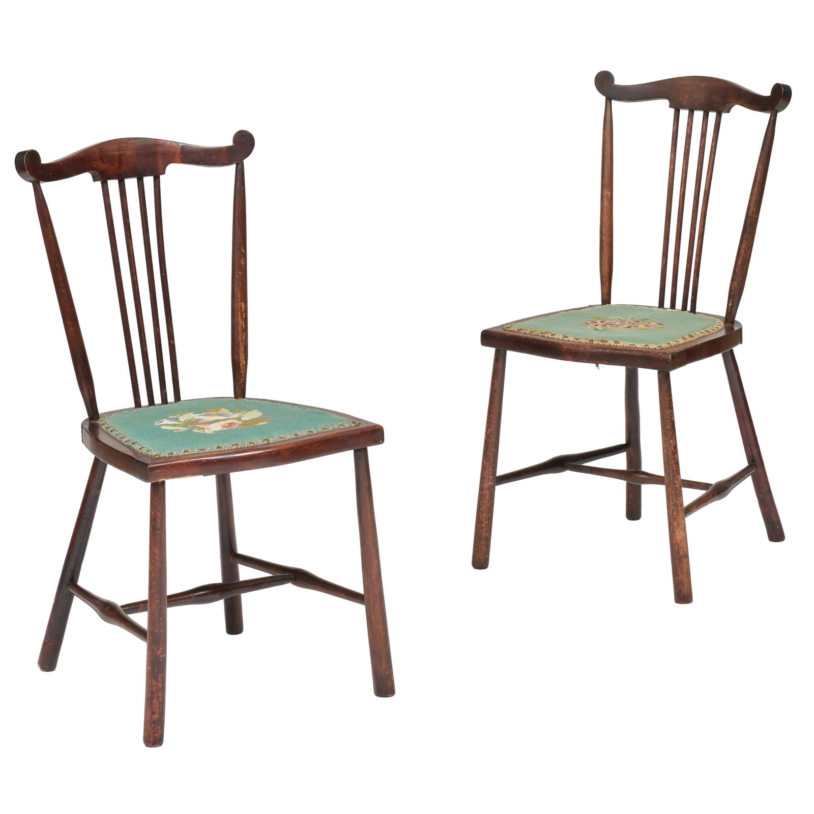 Pair of Child's Stained Wood Side Chairs with Needlework Seats (1 of 7)