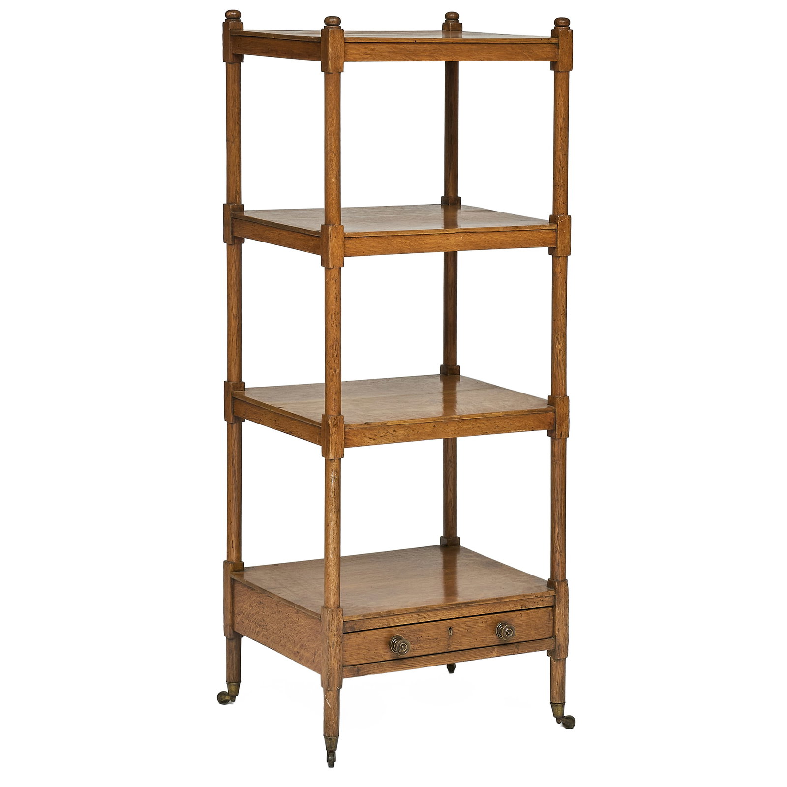 Regency Style Oak Whatnot: Regency Style Oak Whatnot Raised on casters.? 4 ft. 6 x 21 x 21 in. Private Collection of an Atlanta Collector.