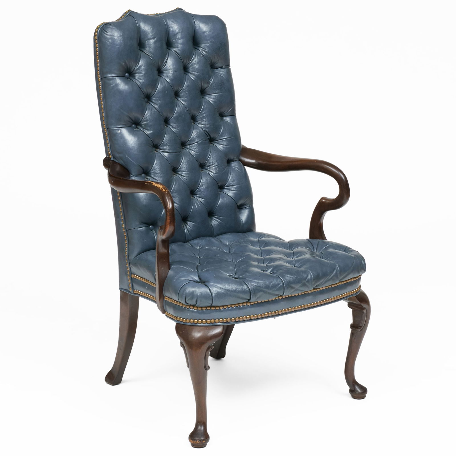 Queen Anne Style Mahogany and Leather Armchair (1 of 9)
