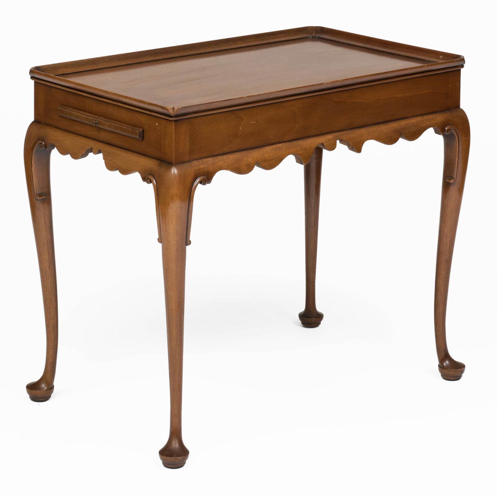 George II Style Mahogany Tea Table: George II Style Mahogany Tea Table Marked Kittinger?Colonial Williamsburg Restorations and fitted with two candle slides.? 26 1/2 x 30 1/2 x 19 in. Private Collection of an Atlanta Collector.