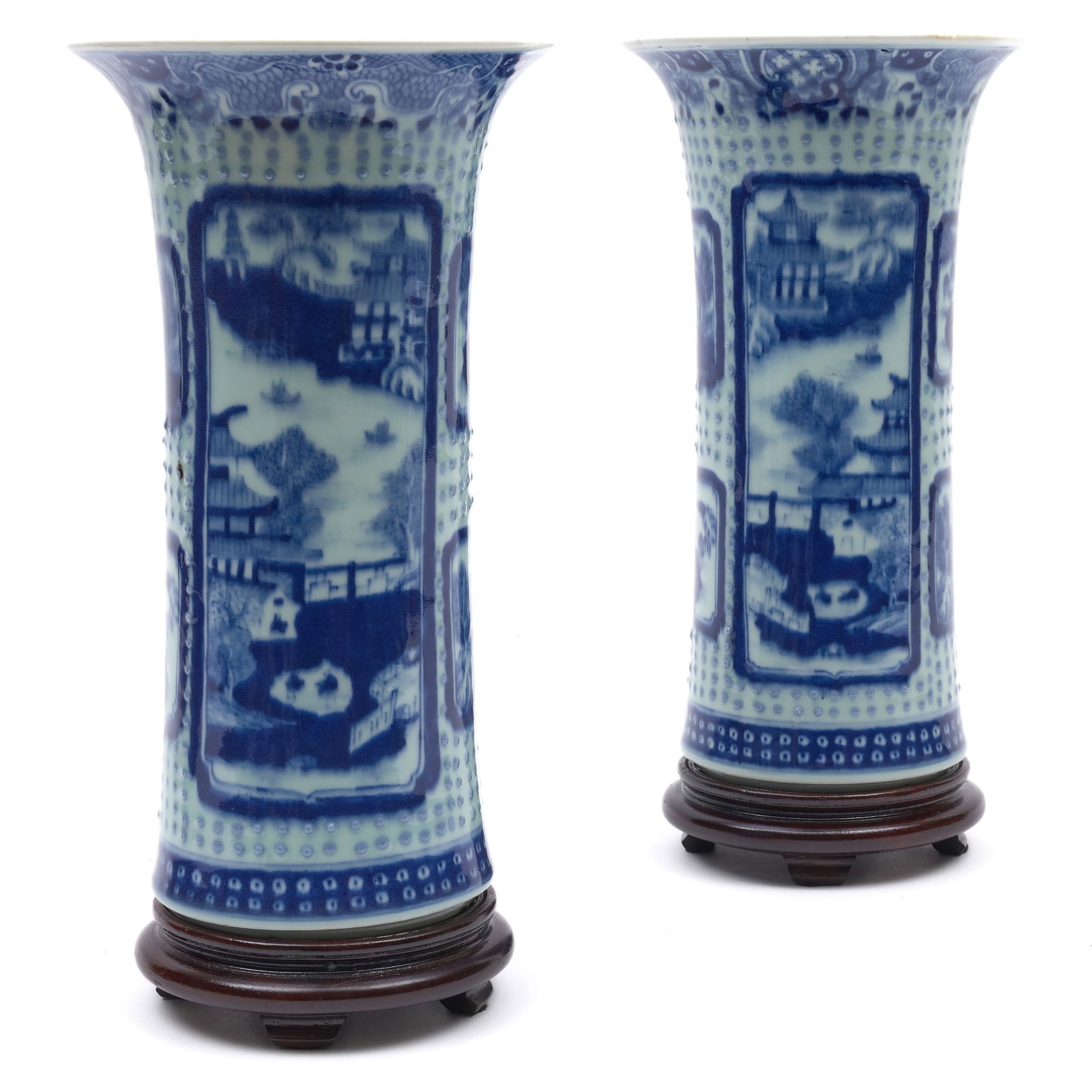 Pair of Chinese Blue and White Porcelain Beaker Vases (1 of 7)