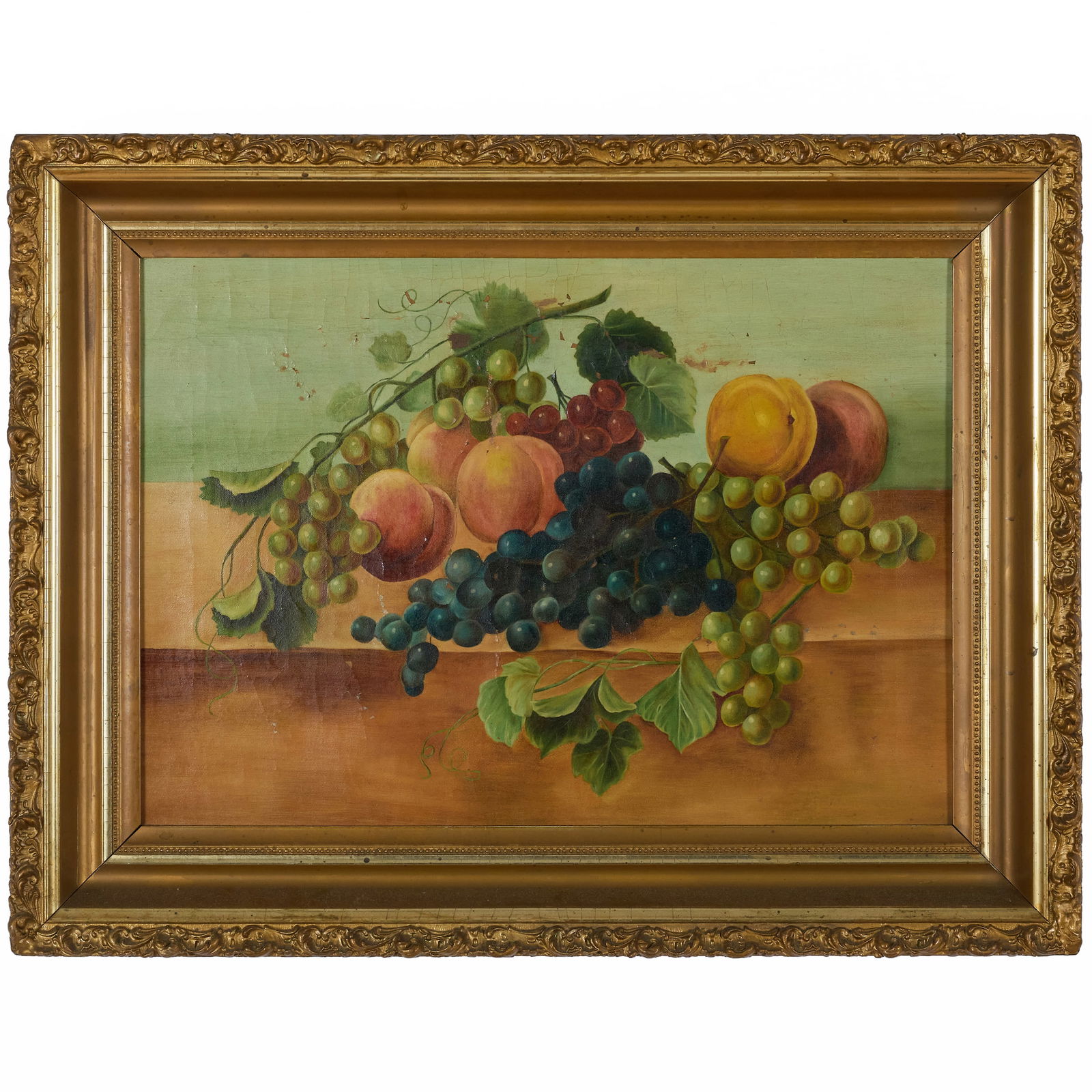 American School: Still Life with Fruit: American School: Still Life with FruitOil on canvas, unsigned.14 x 20 in., 19 1/4 x 25 1/4 in. (frame).Private Collection of an Atlanta Collector.