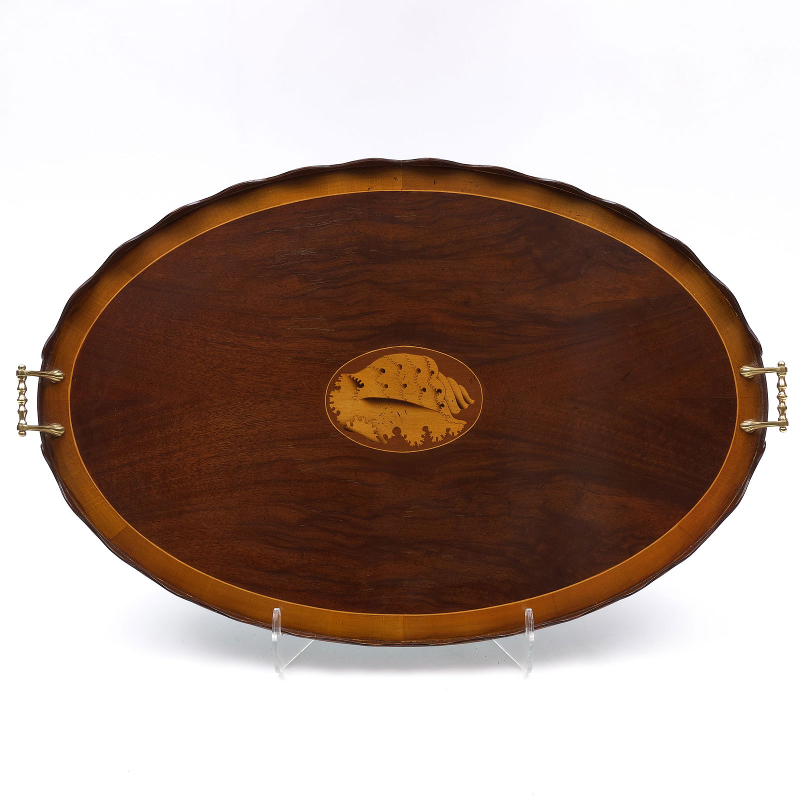Large George III Style Brass-Mounted Mahogany Two Handled Tray: Large George III Style Brass-Mounted Mahogany Two Handled Tray Fitted with a baize lining on the bottom. 21 3/4 x 34 in. Private Collection of an Atlanta Collector.