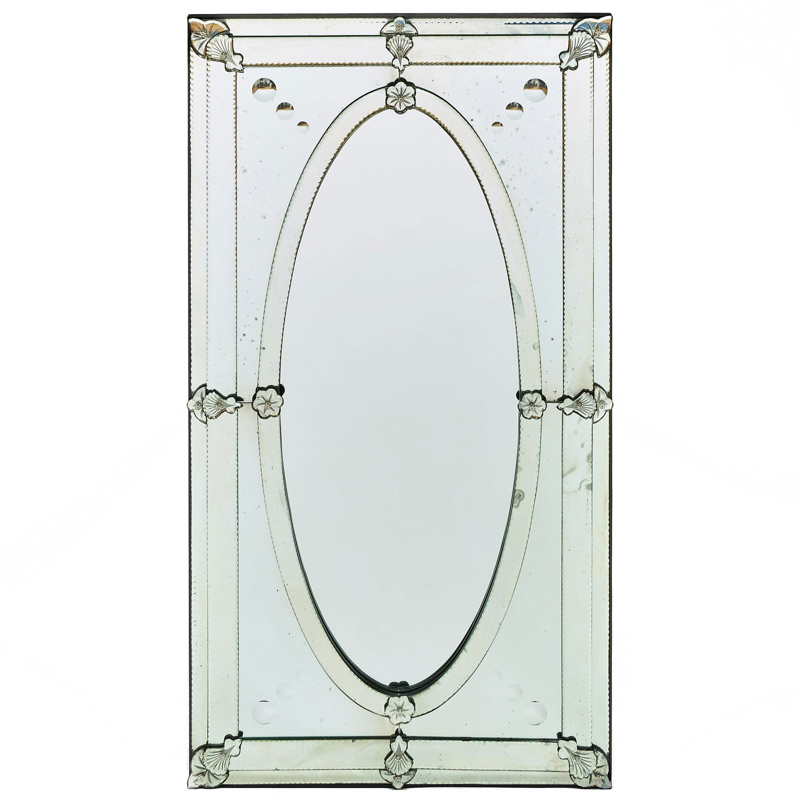 Venetian Mirror with Oval Central Panel: Venetian Mirror with Oval Central Panel 48 1/4 x 25 1/2 in. Private Collection of an Atlanta Collector.