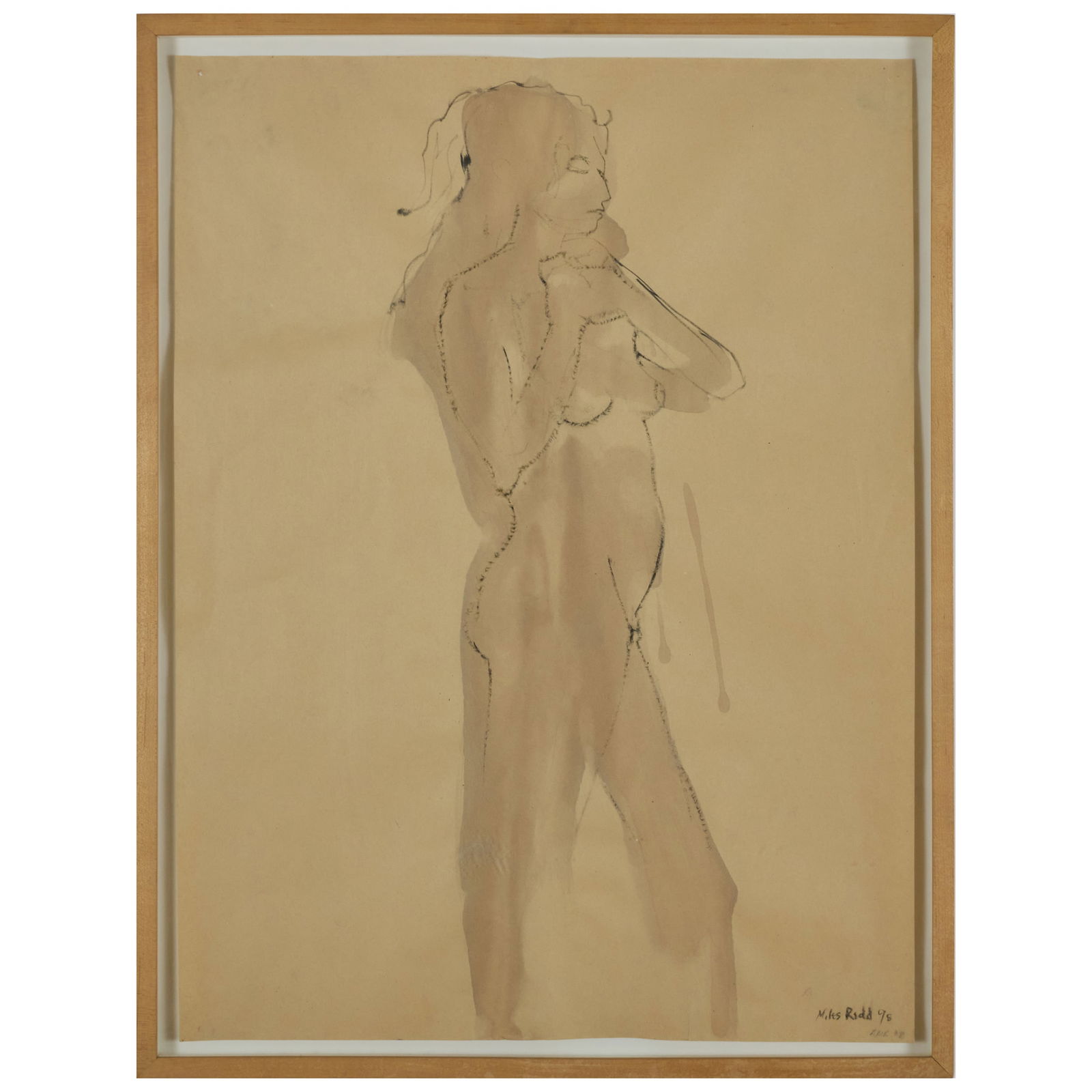 Miles Redd: Figure Studies: A Pair: Miles Redd: Figure Studies: A Pair Two charcoal and wash on paper, 1998, both signed 'Miles Redd' and dated lower right. Both 23 1/2 x 17 1/2 in. (sheet), 25 1/2 x 19 3/4 in. (frame). Private Collecti